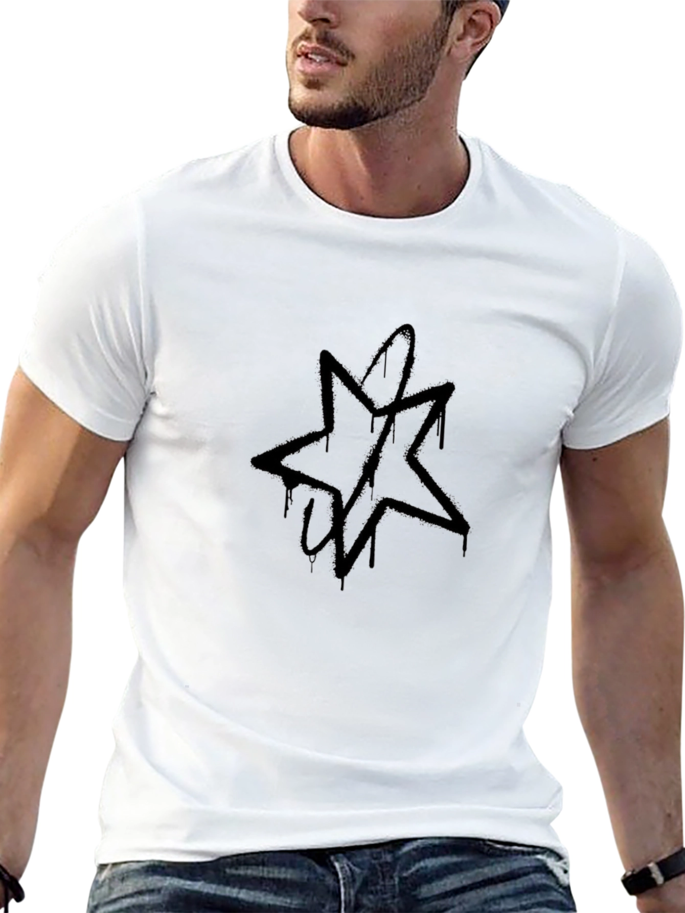 Mens Black Graphic Tee - Star Design