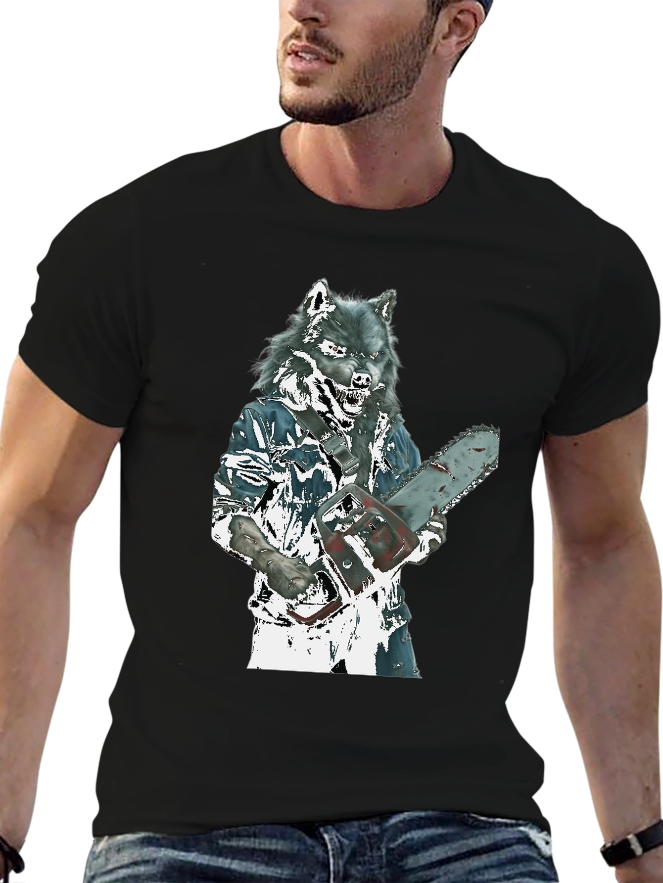 Wolfman Chainsaw T-Shirt - Horror Movie Style