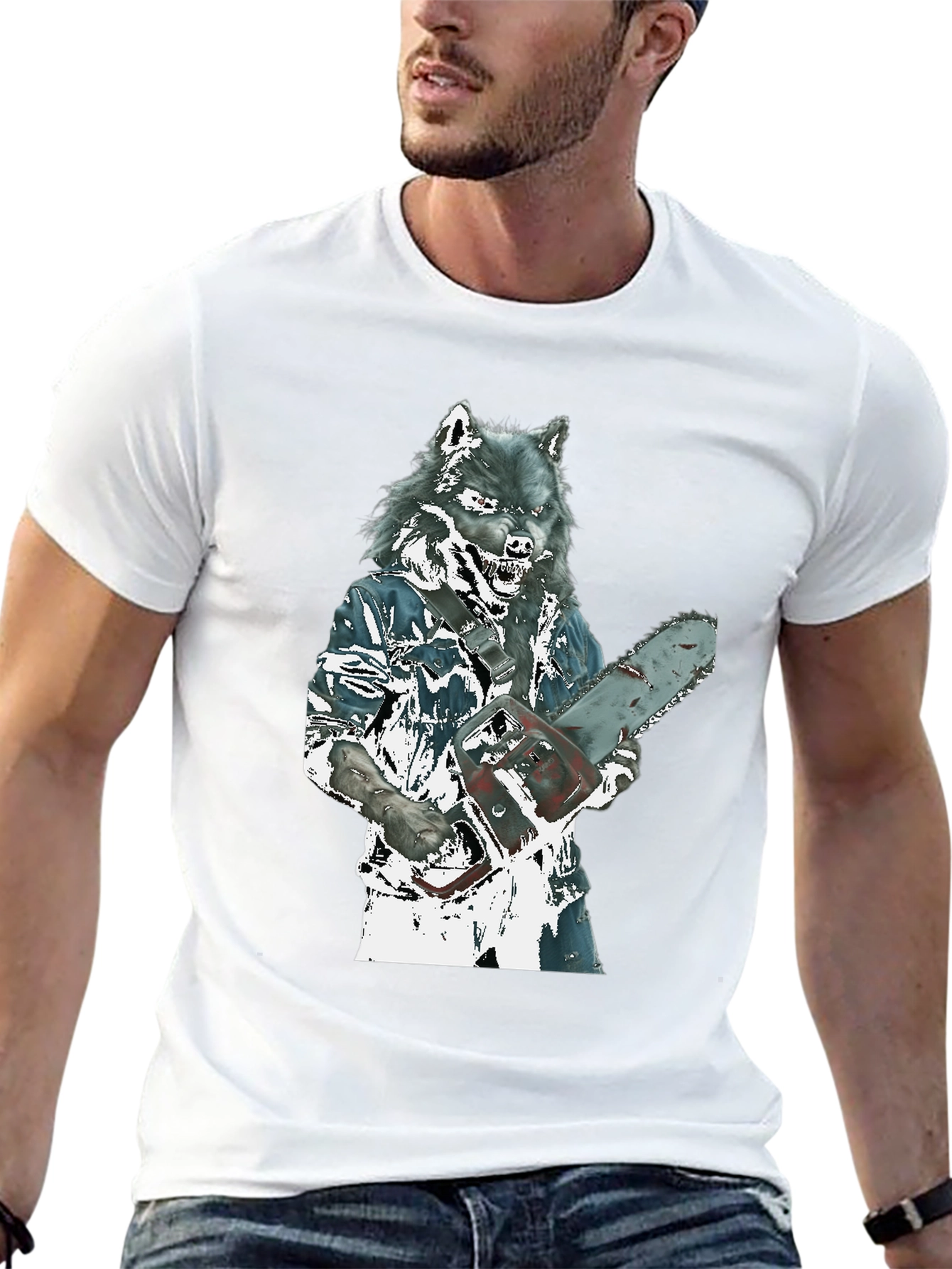 Wolfman Chainsaw T-Shirt - Horror Movie Style