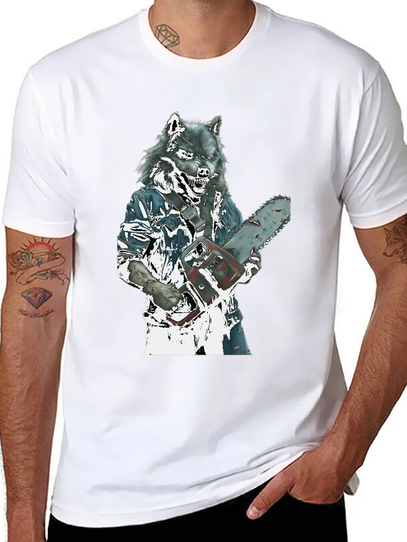 Wolfman Chainsaw T-Shirt - Horror Movie Style