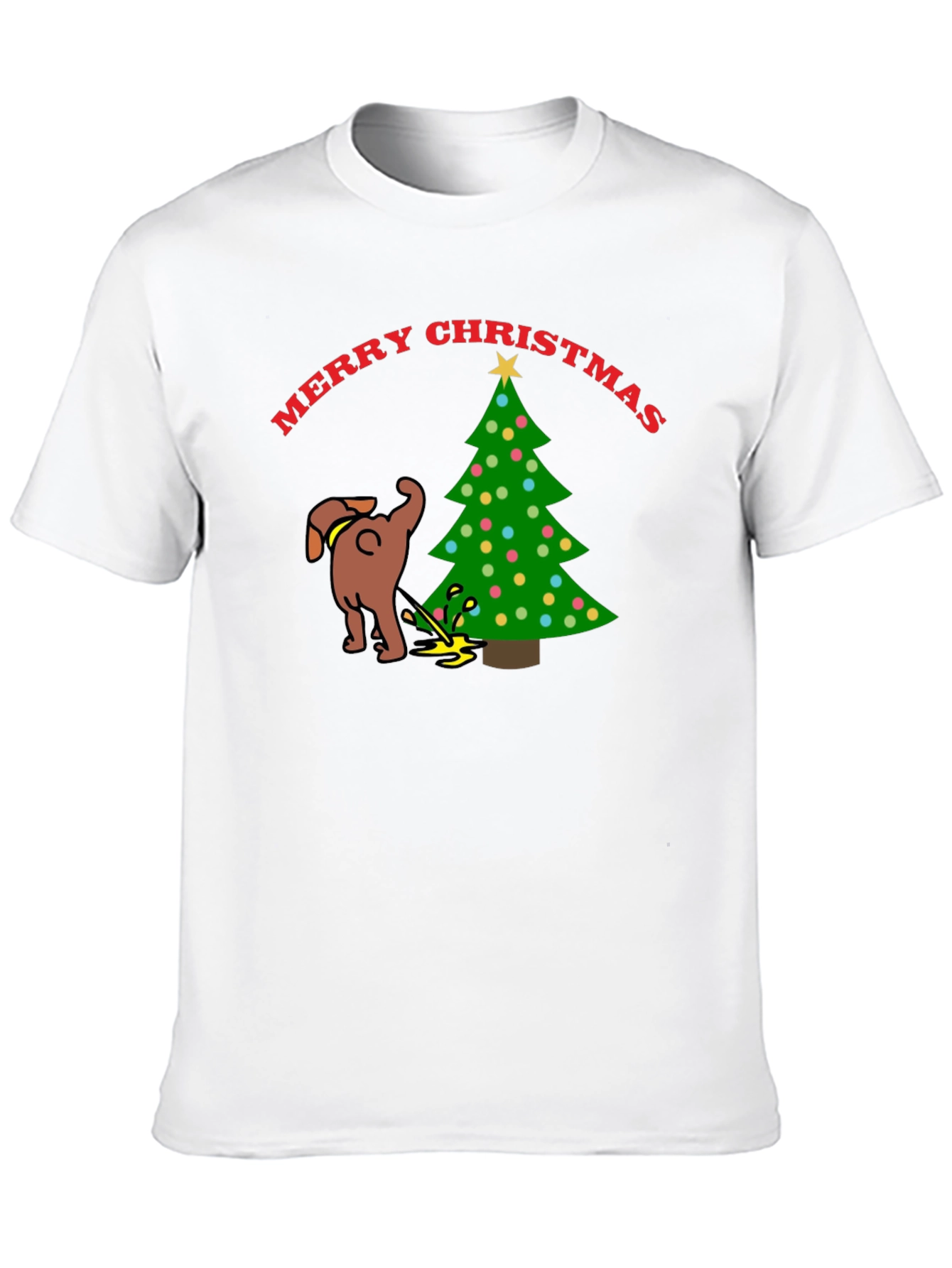 Merry Christmas Dog Peeing on Tree Black T-Shirt