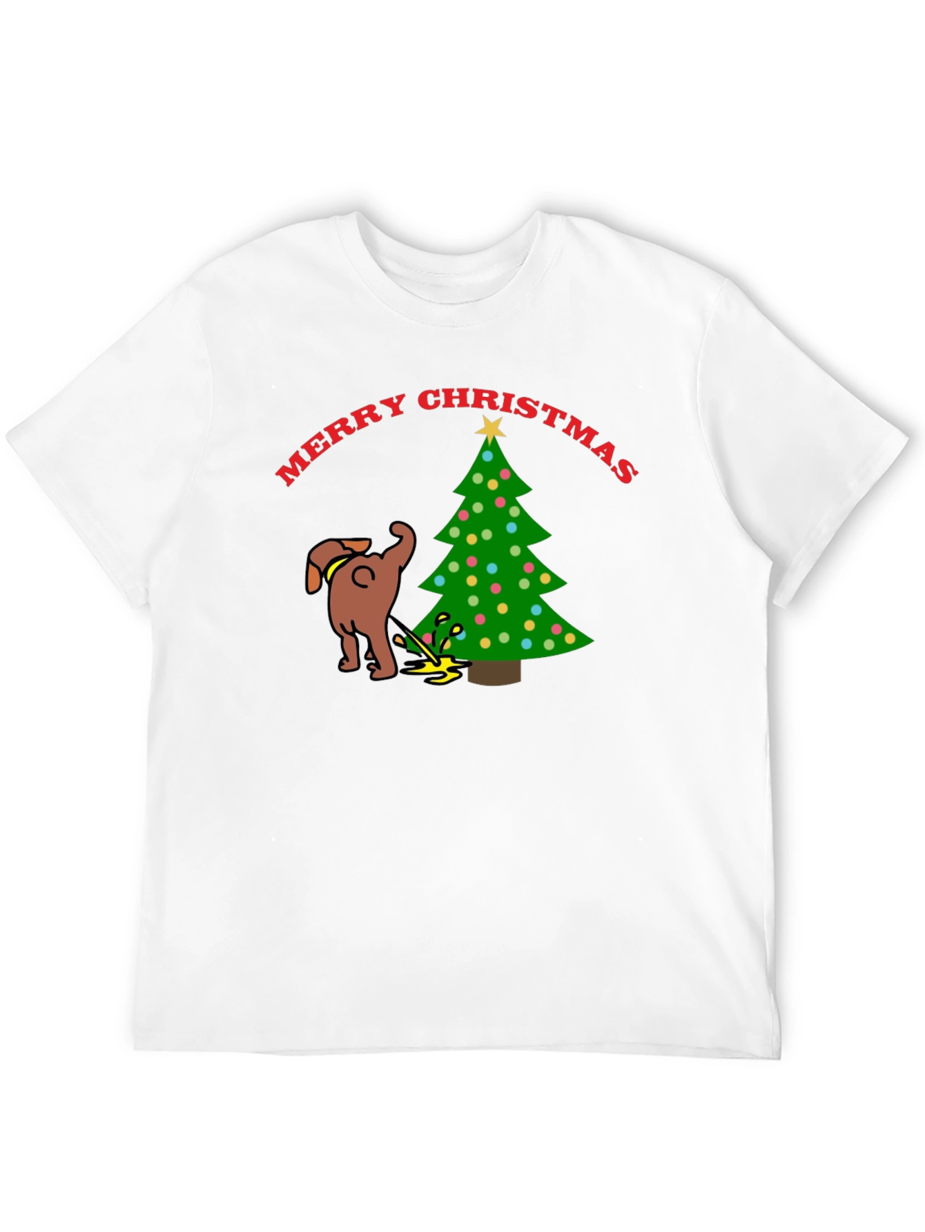 Merry Christmas Dog Peeing on Tree Black T-Shirt