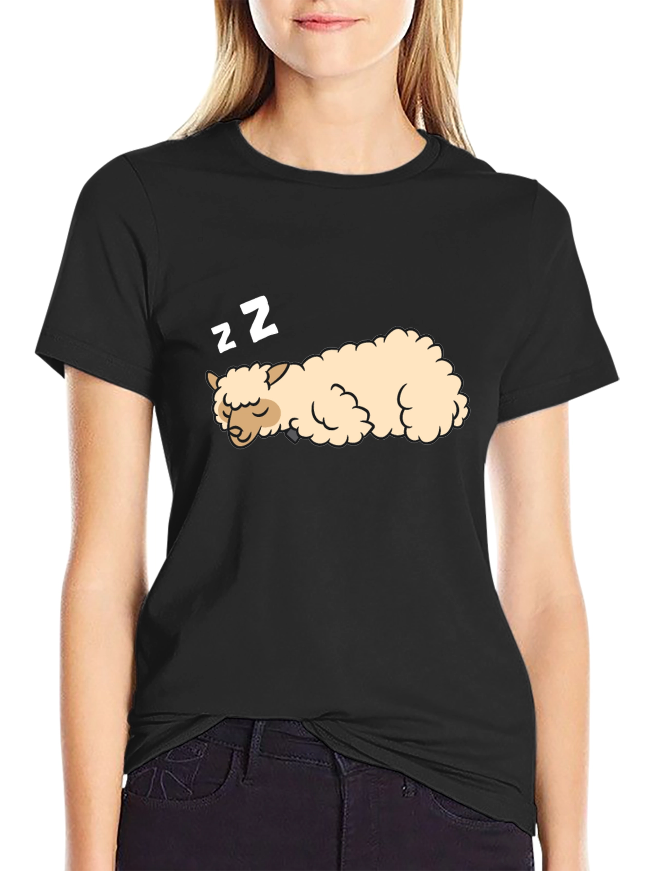 Sleeping Alpaca Black T-Shirt - Cute & Comfortable