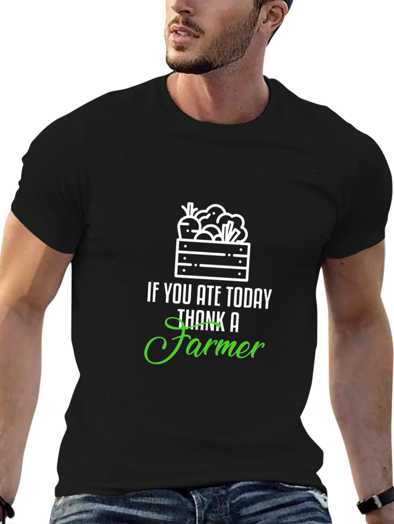 Thank a Farmer T-Shirt - Black Cotton Blend Tee
