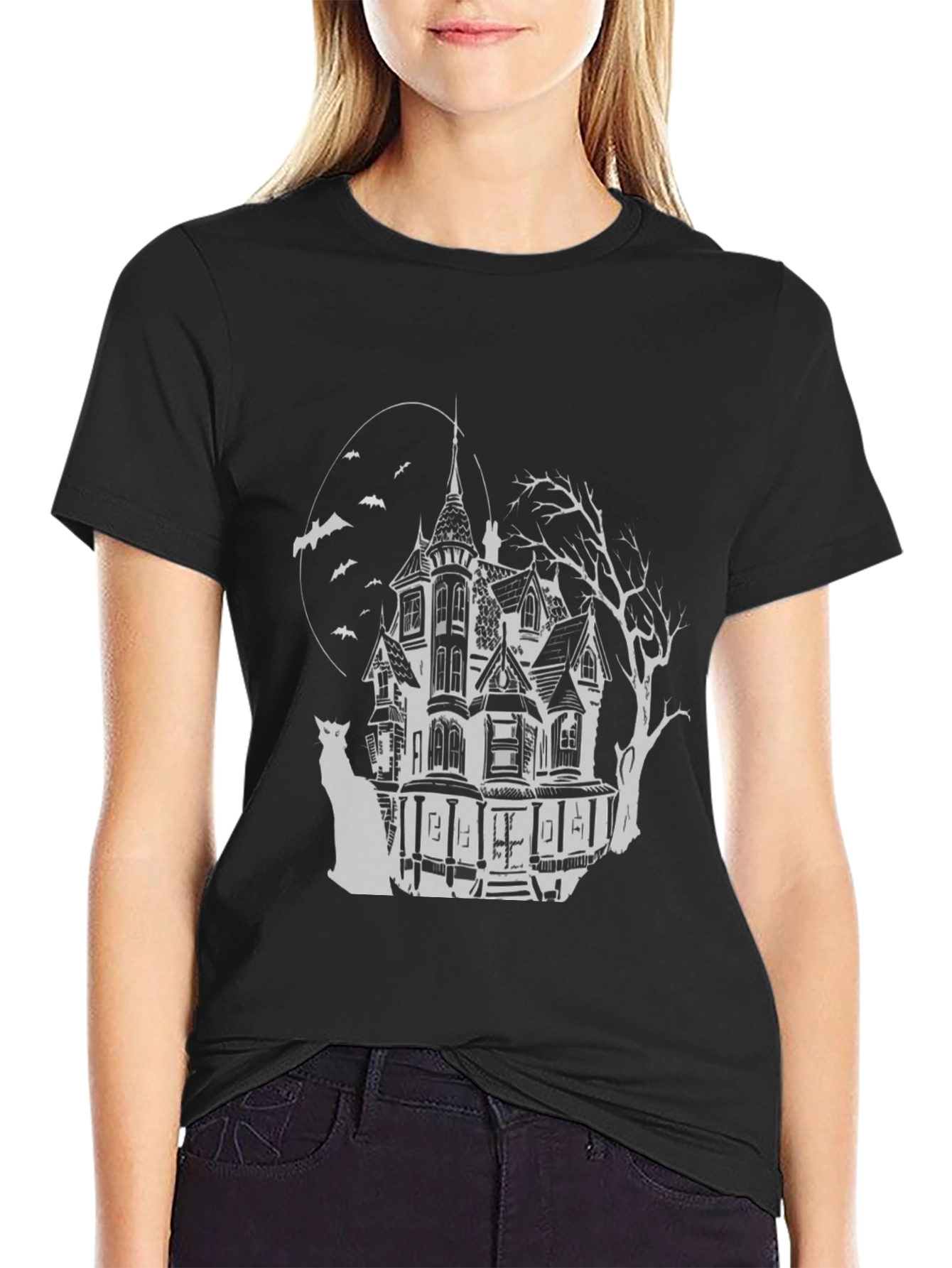 Haunted House Graphic Tee - Spooky Halloween Shirt