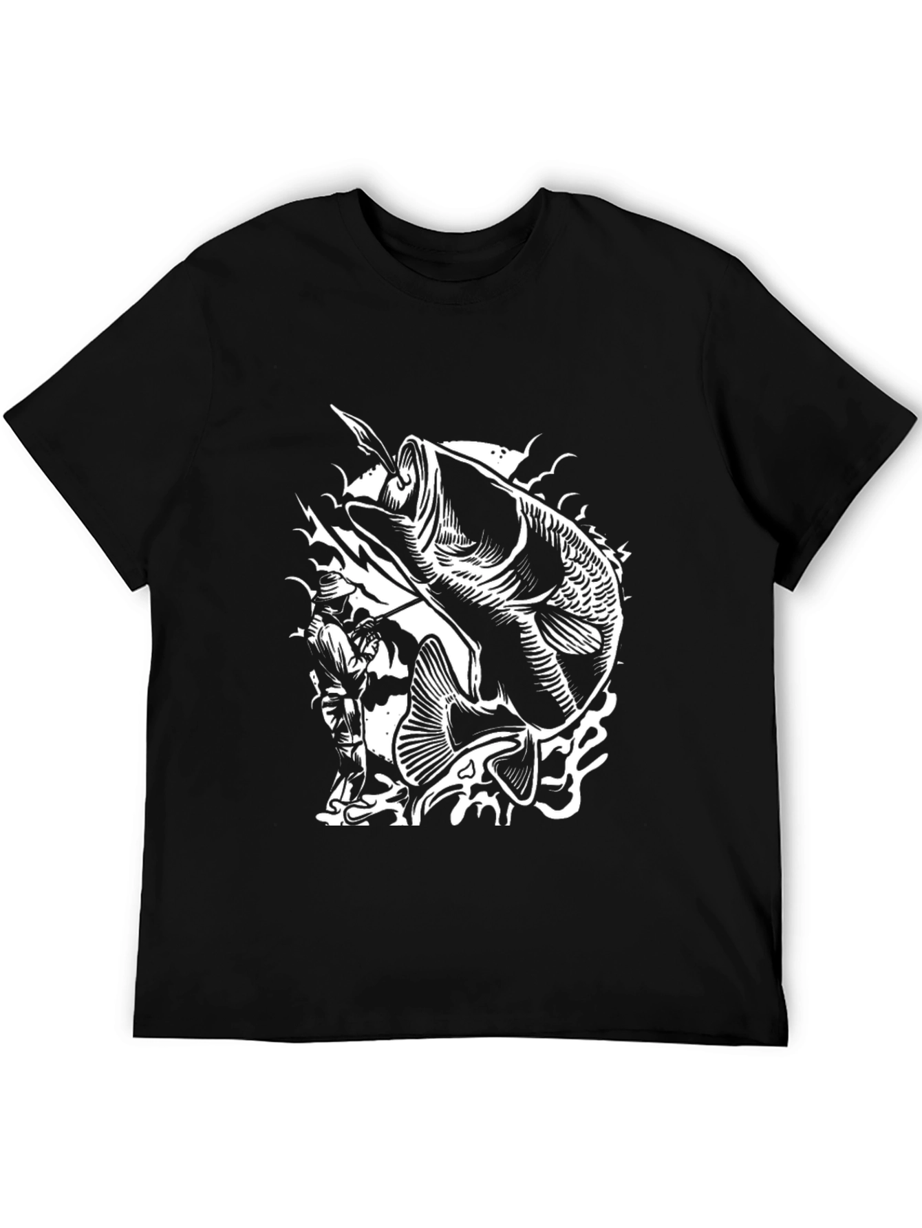 Bass Fishing Graphic Tee - Black Cotton Comfort