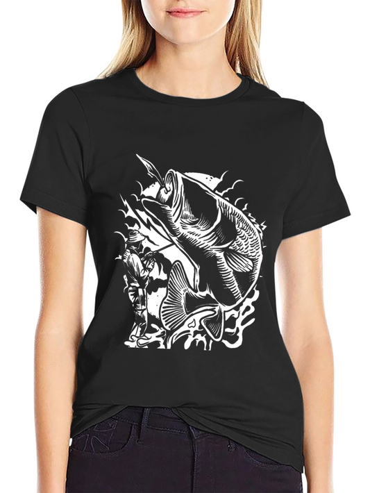 Bass Fishing Graphic Tee - Black Cotton Comfort