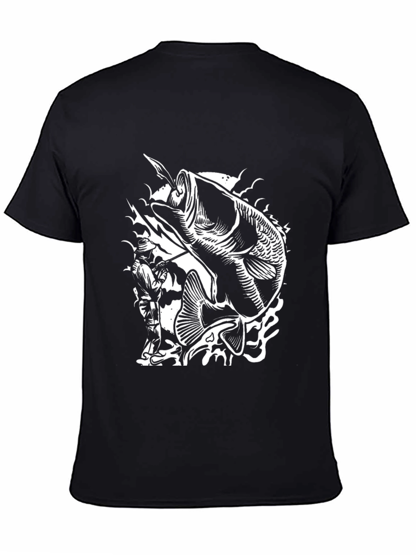 Bass Fishing Graphic Tee - Black Cotton Comfort