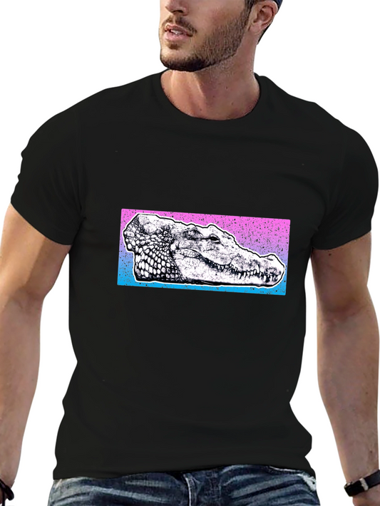 Cool Crocodile Graphic Tee - Black Cotton Blend