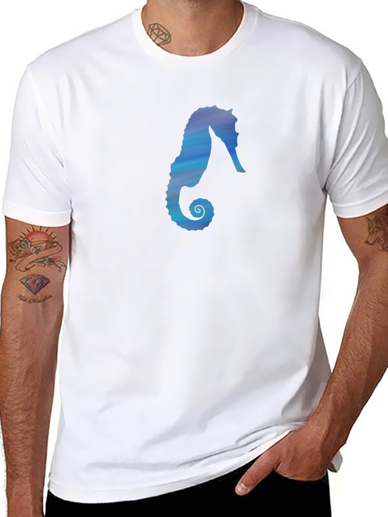 Seahorse Graphic Tee - Black Cotton Casual Top