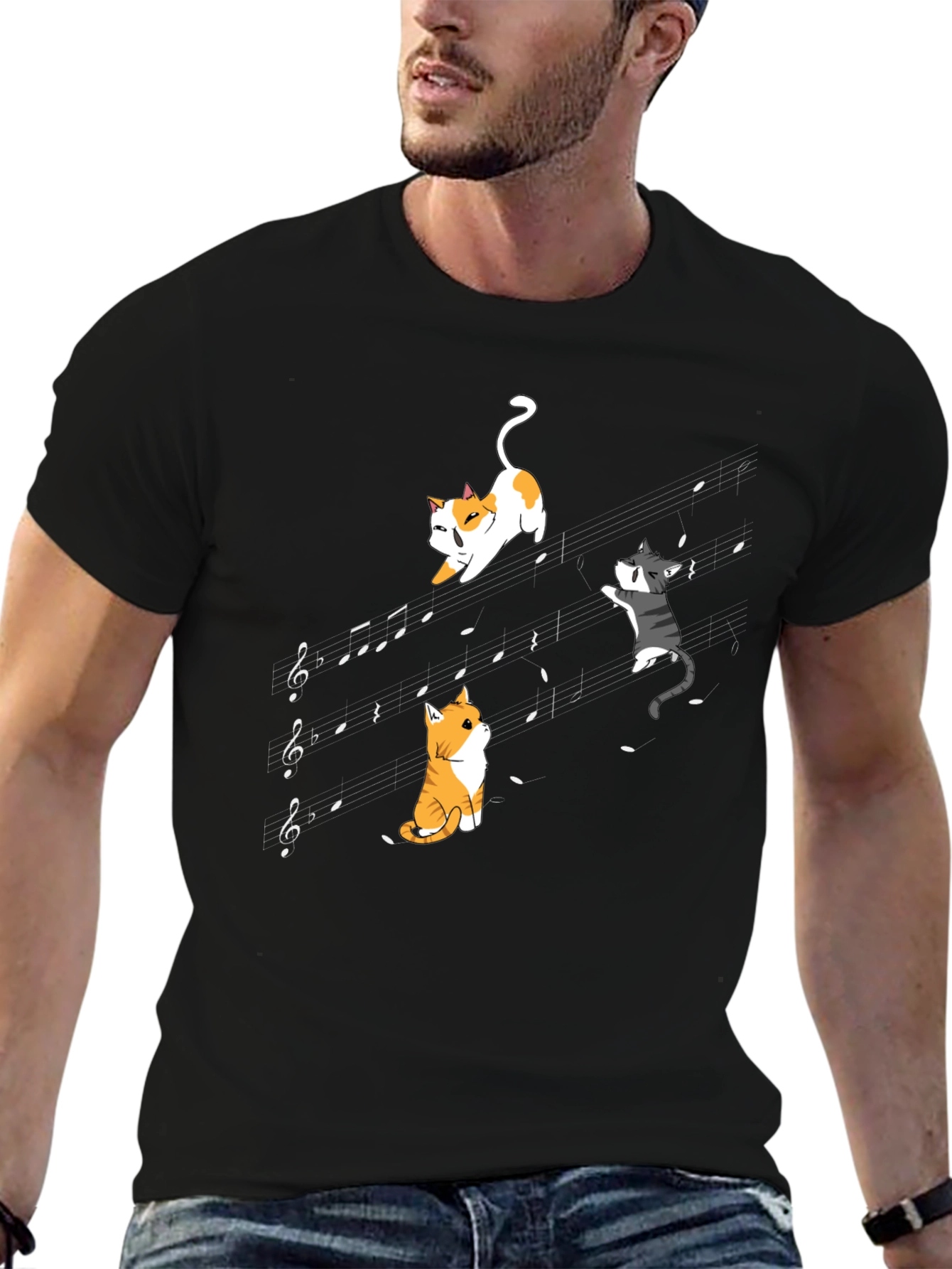 Musical Cats Black T-Shirt