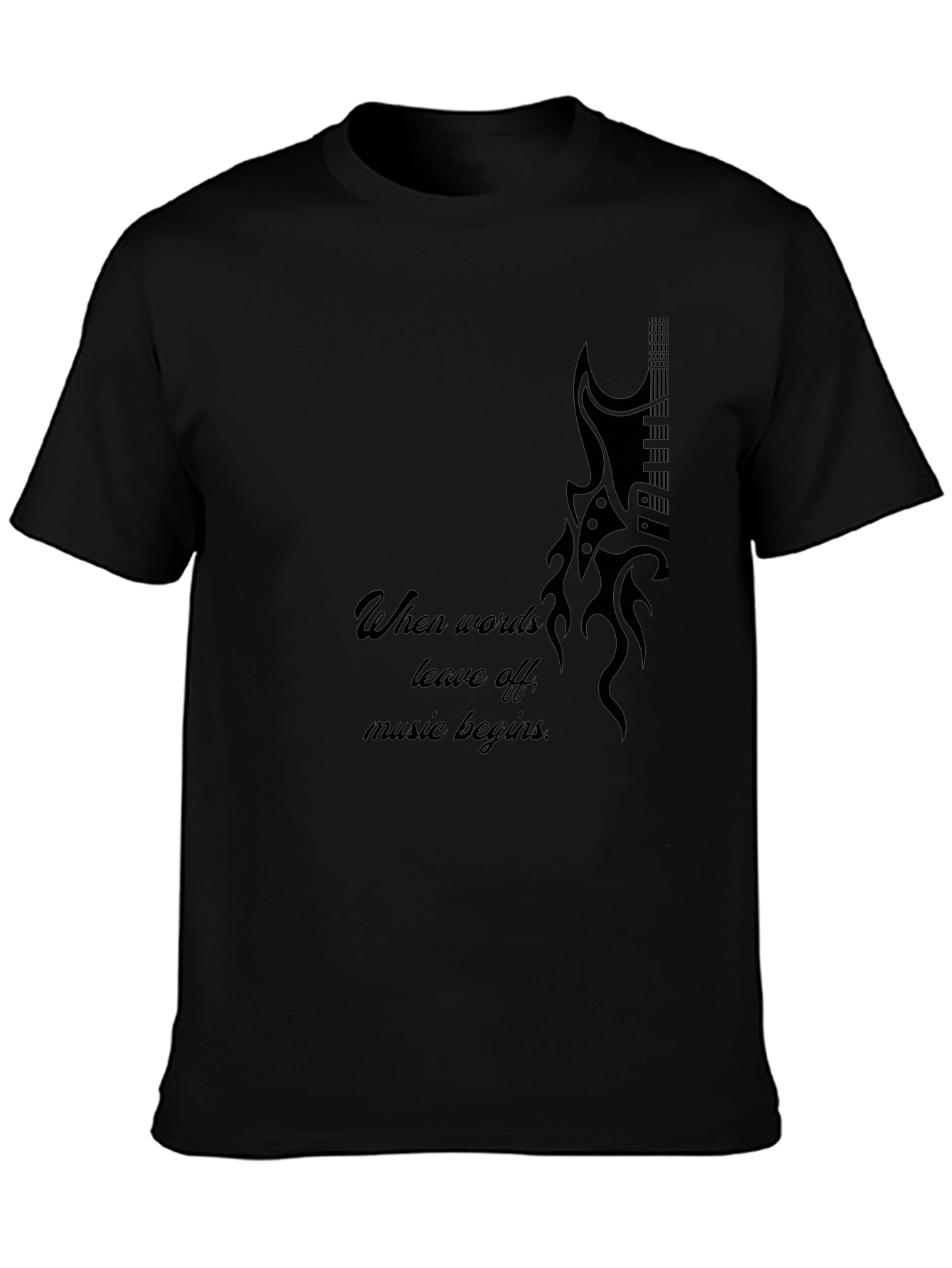 Guitar Flame Graphic Black T-Shirt - Music Lover Tee