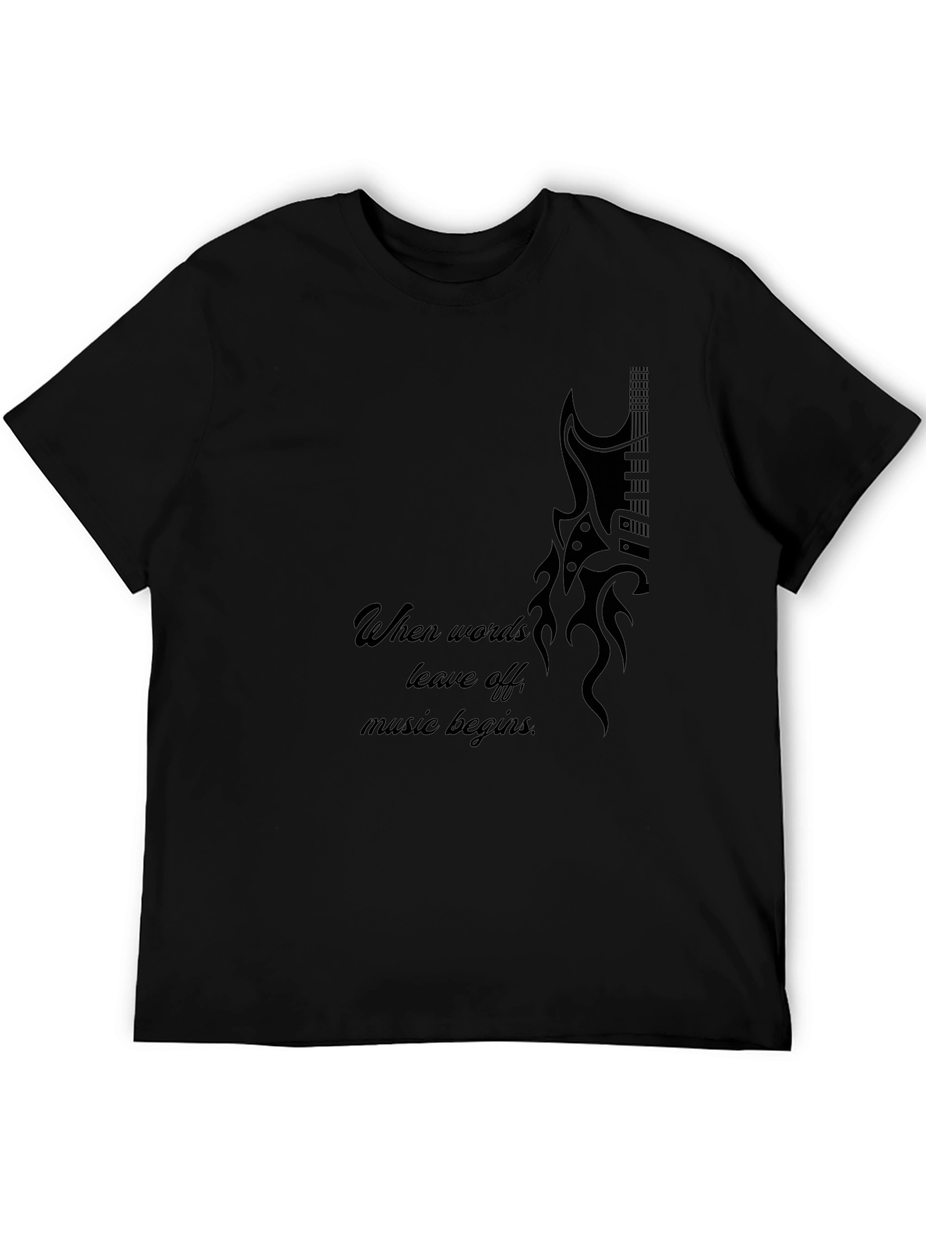 Guitar Flame Graphic Black T-Shirt - Music Lover Tee