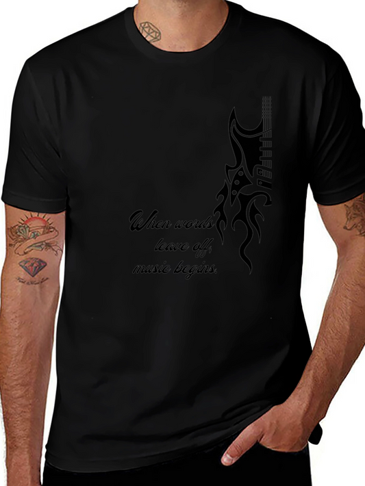 Guitar Flame Graphic Black T-Shirt - Music Lover Tee