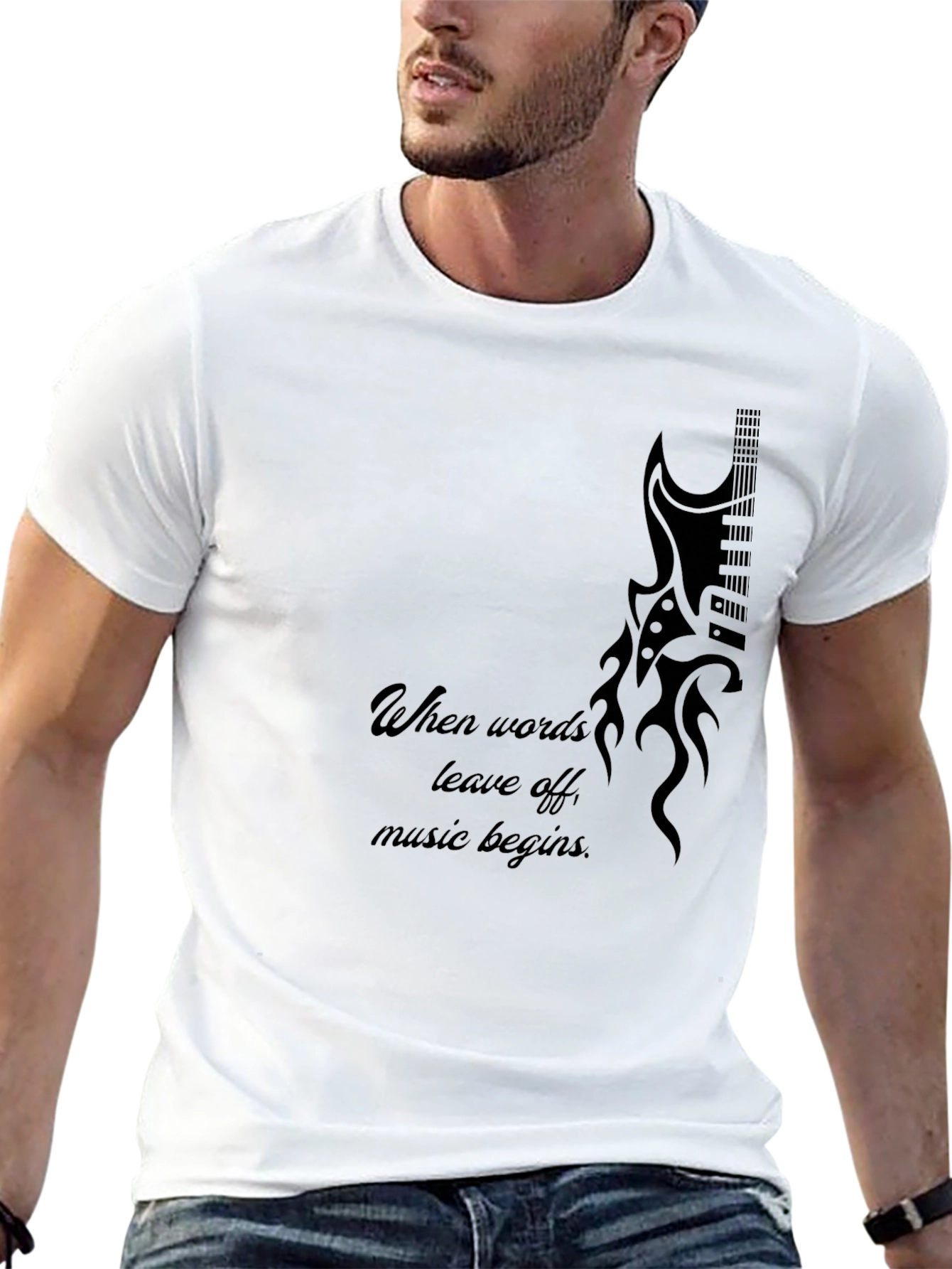 Guitar Flame Graphic Black T-Shirt - Music Lover Tee