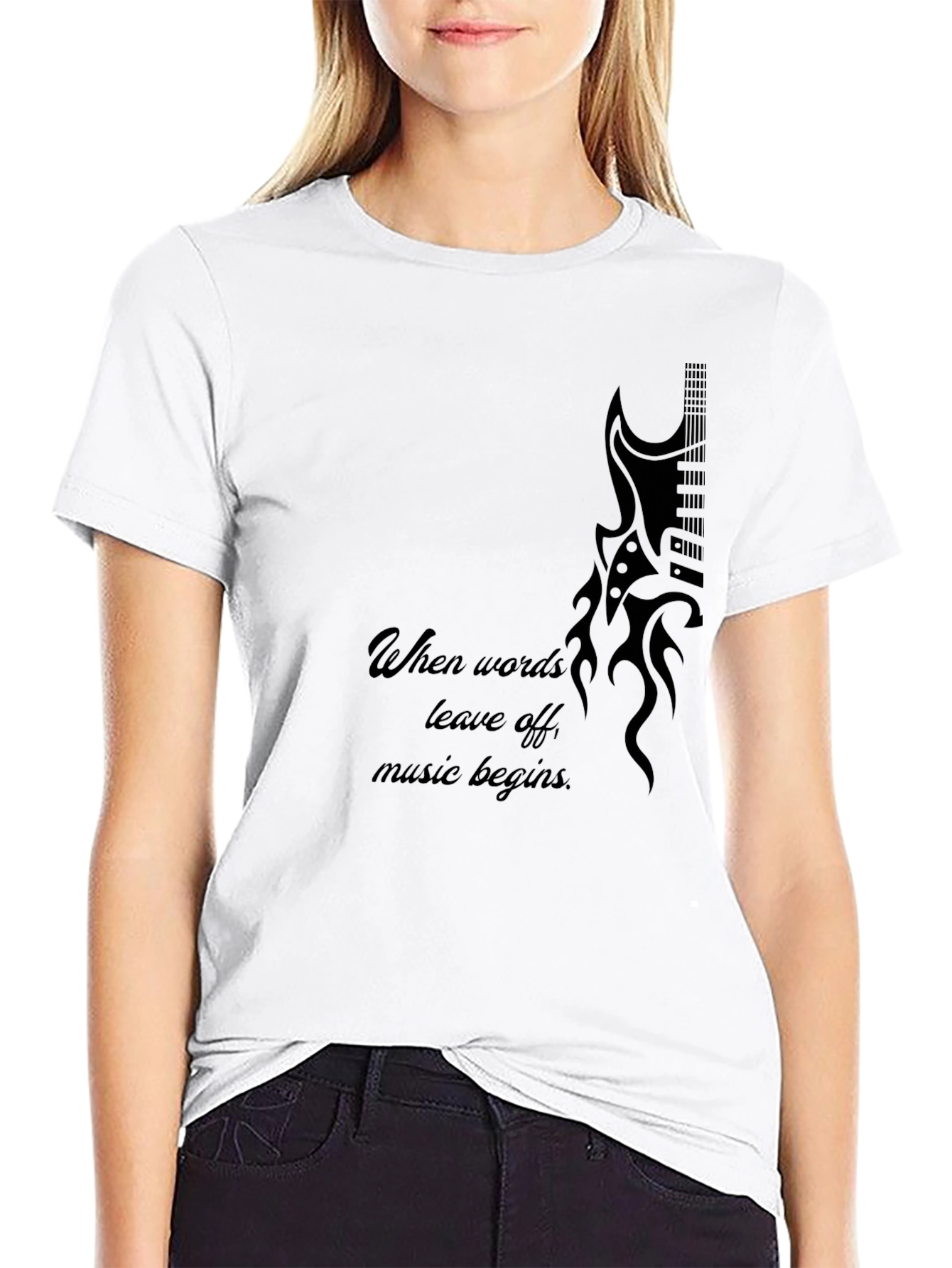 Guitar Flame Graphic Black T-Shirt - Music Lover Tee