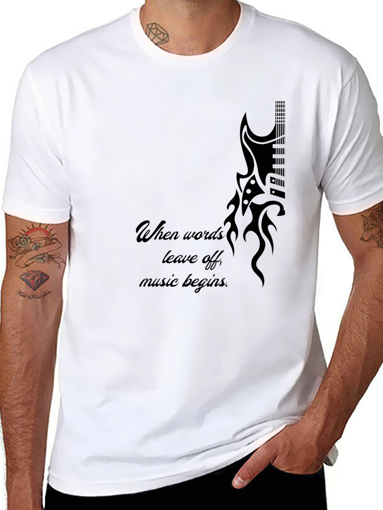 Guitar Flame Graphic Black T-Shirt - Music Lover Tee