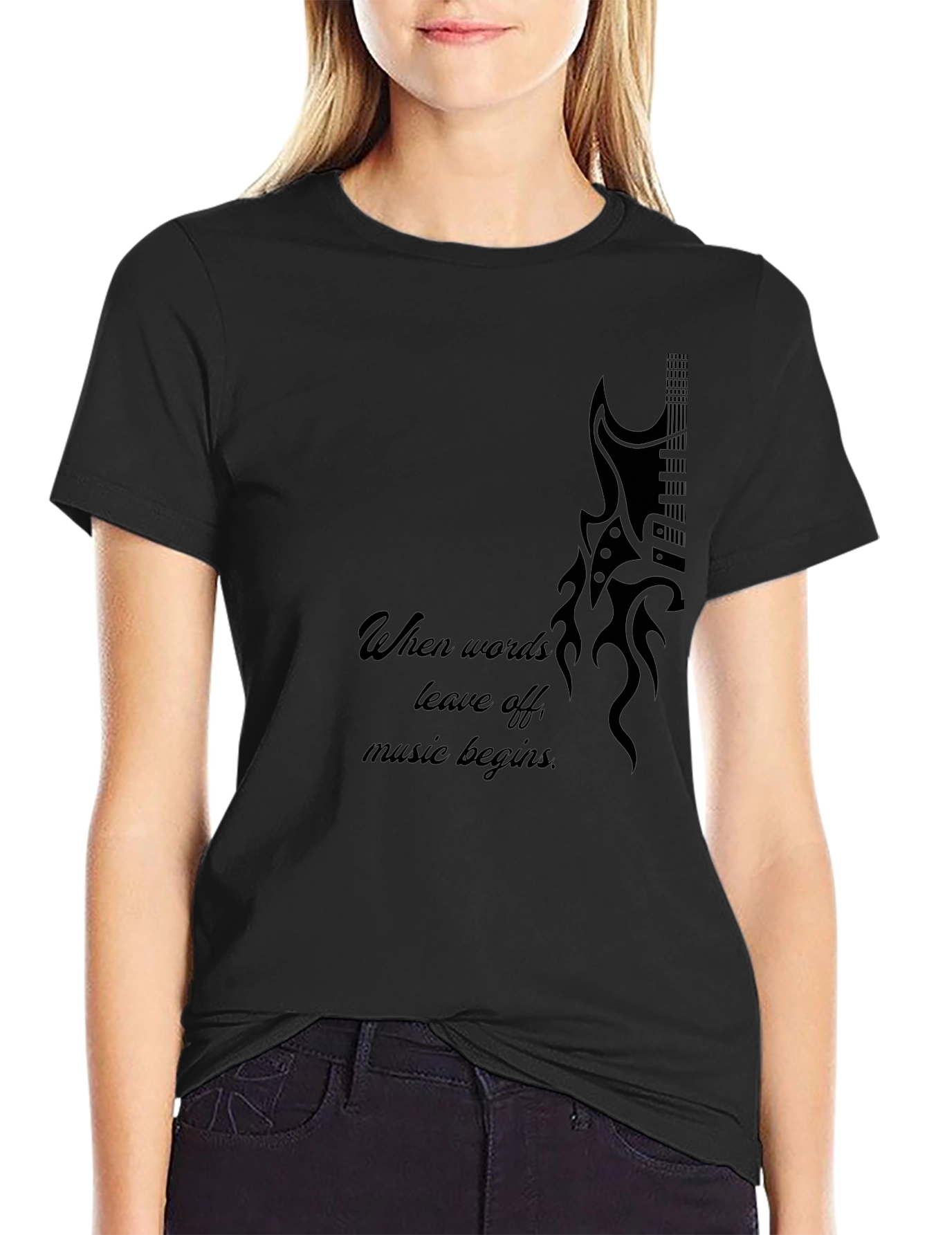 Guitar Flame Graphic Black T-Shirt - Music Lover Tee