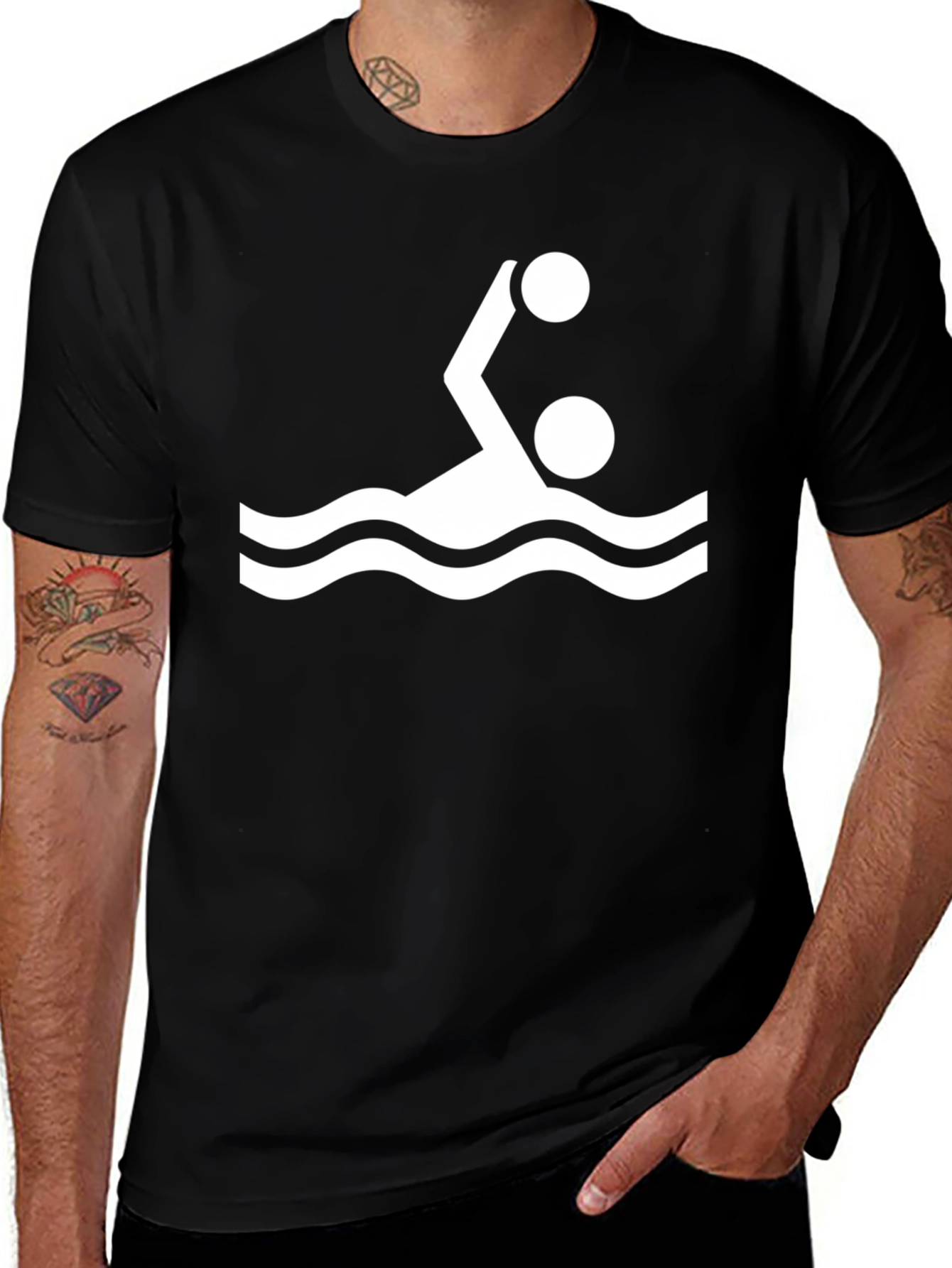 Water Polo Player Graphic Tee - Black Cotton T-Shirt