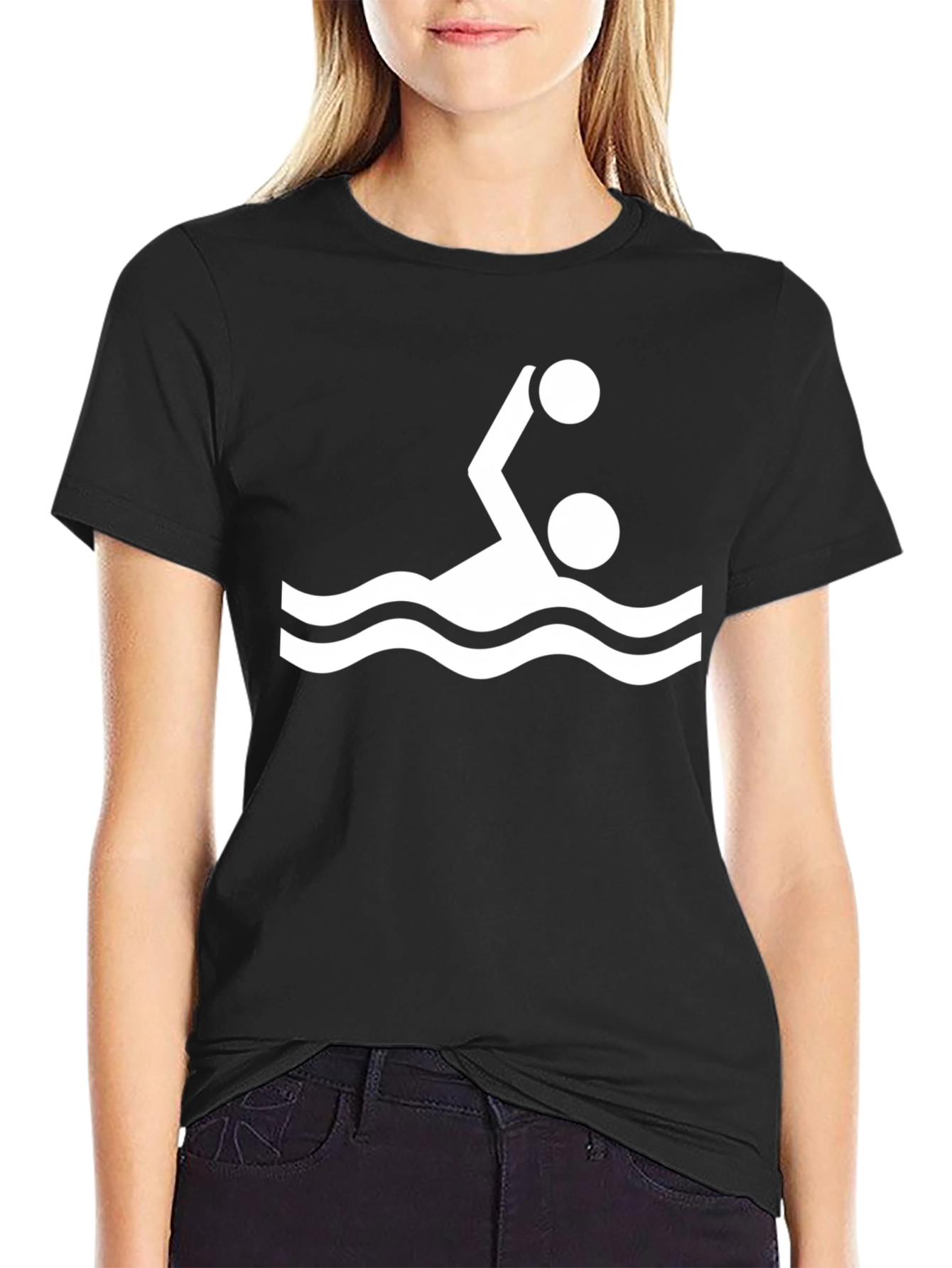Water Polo Player Graphic Tee - Black Cotton T-Shirt