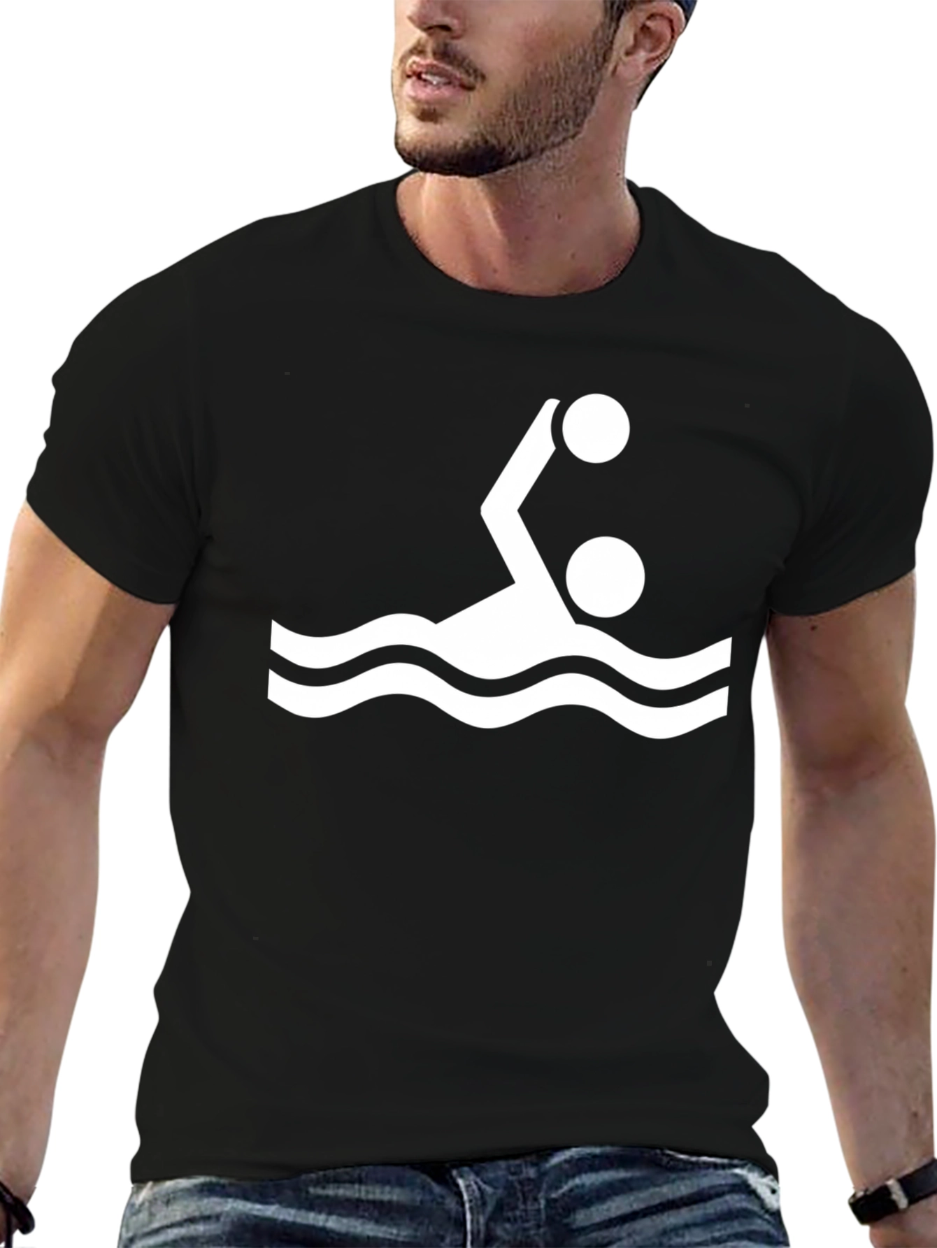 Water Polo Player Graphic Tee - Black Cotton T-Shirt