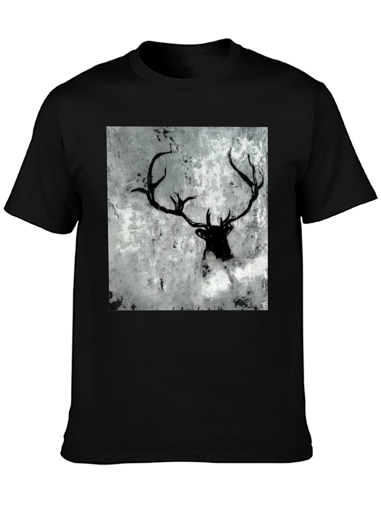 Black Deer Antler Graphic Tee - Abstract Print Shirt