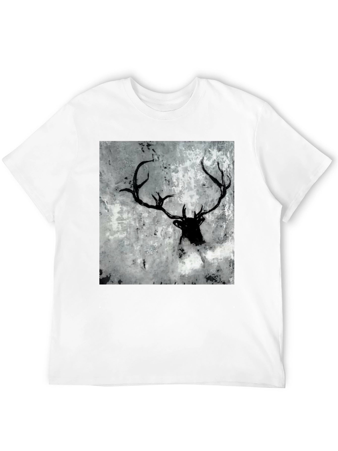 Black Deer Antler Graphic Tee - Abstract Print Shirt