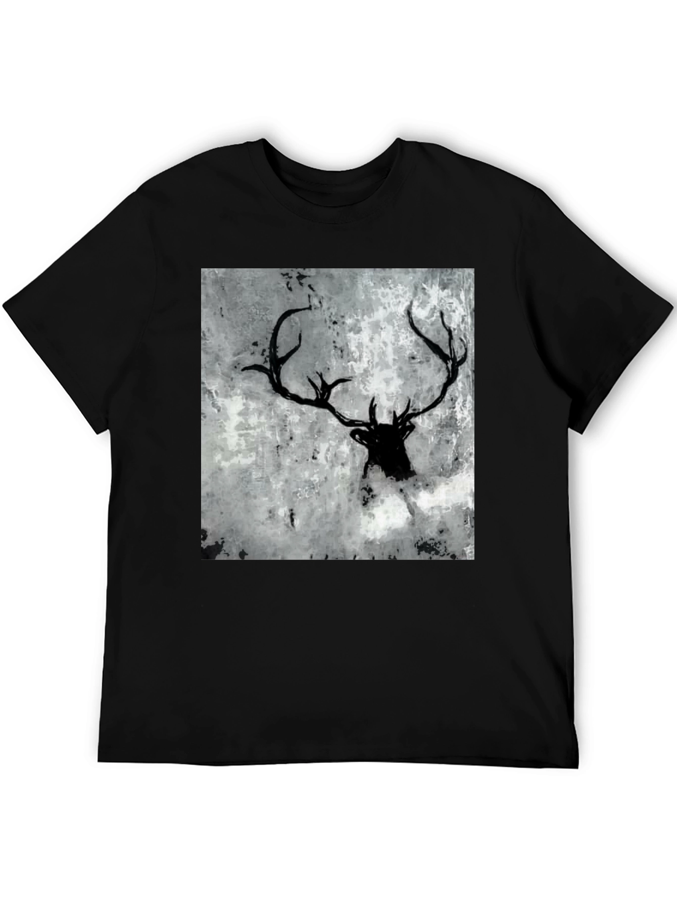 Black Deer Antler Graphic Tee - Abstract Print Shirt