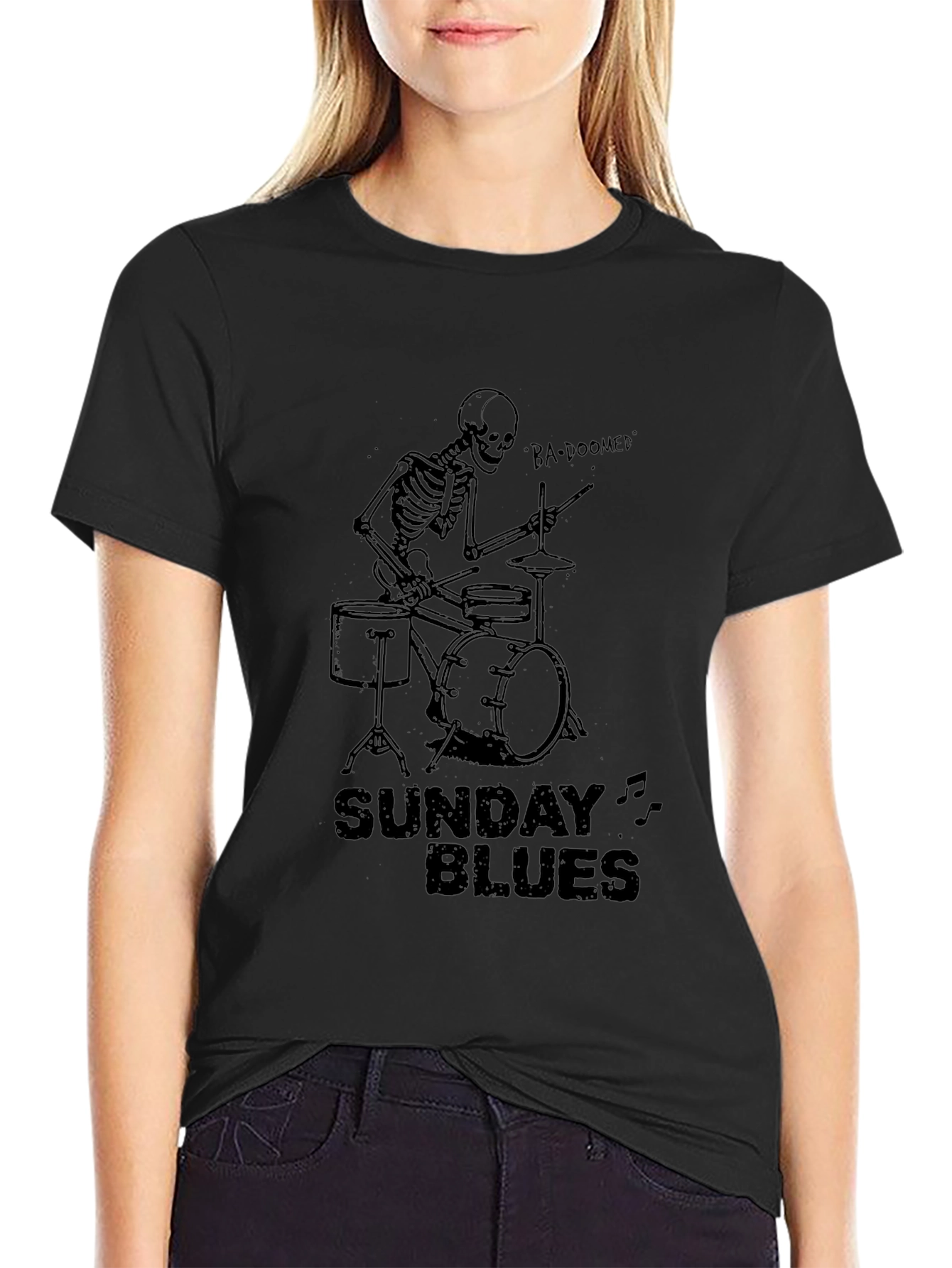 Sunday Blues Skeleton Drummer Graphic Tee