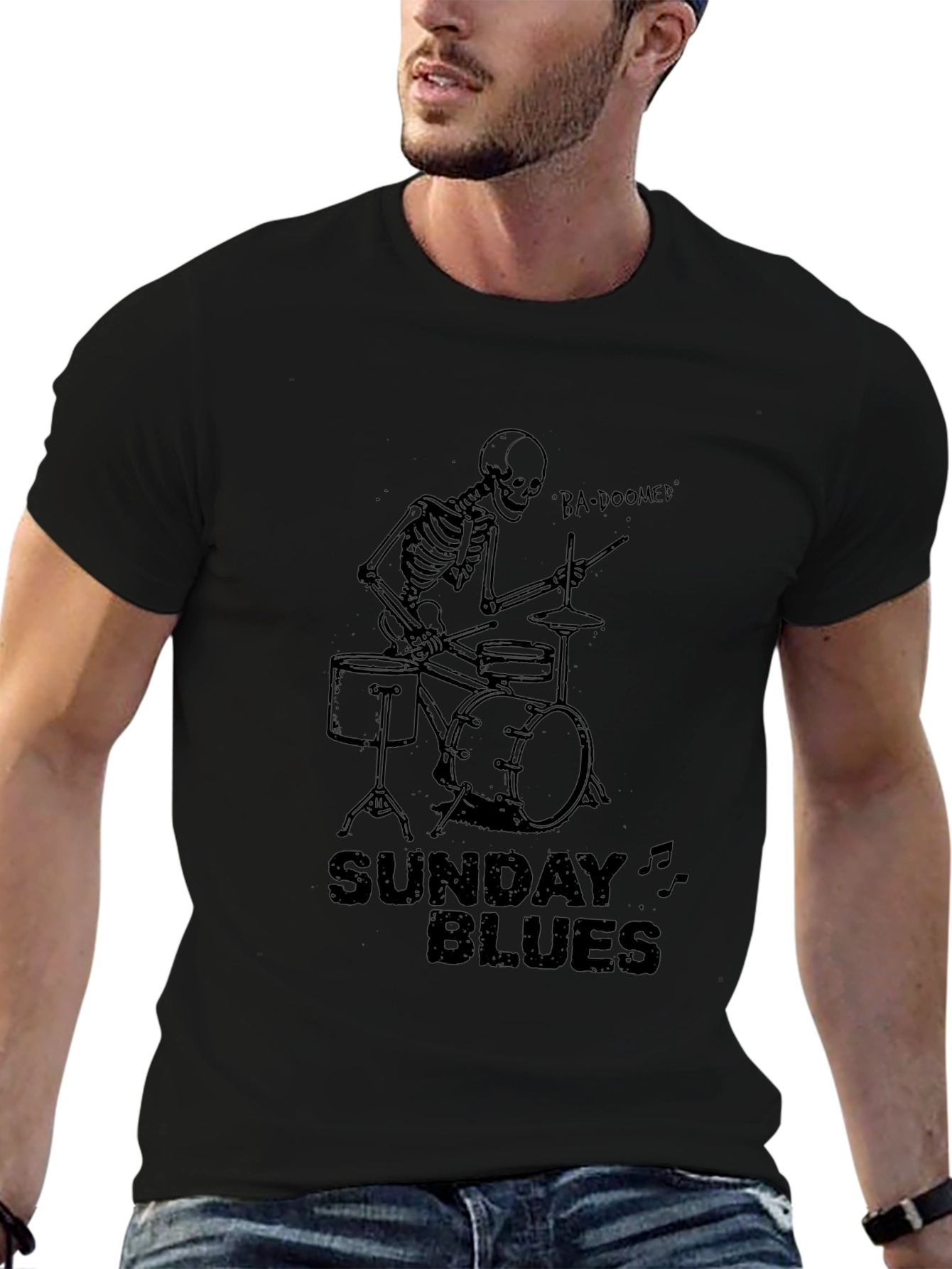 Sunday Blues Skeleton Drummer Graphic Tee