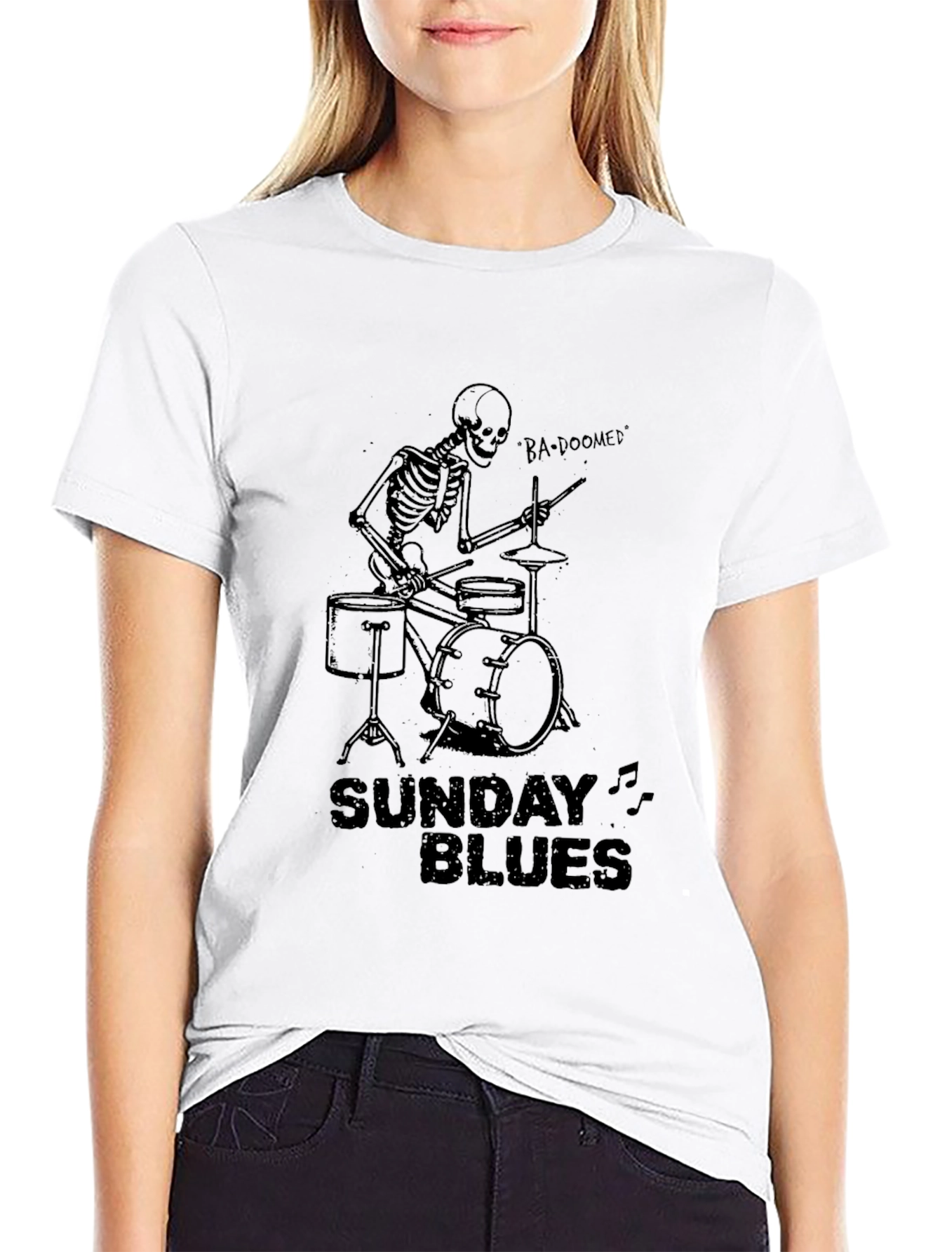Sunday Blues Skeleton Drummer Graphic Tee