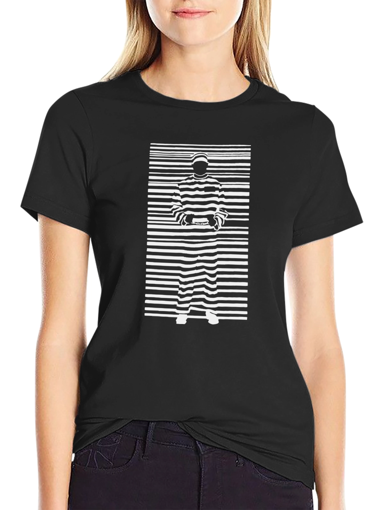 Striped Figure Graphic Black T-Shirt