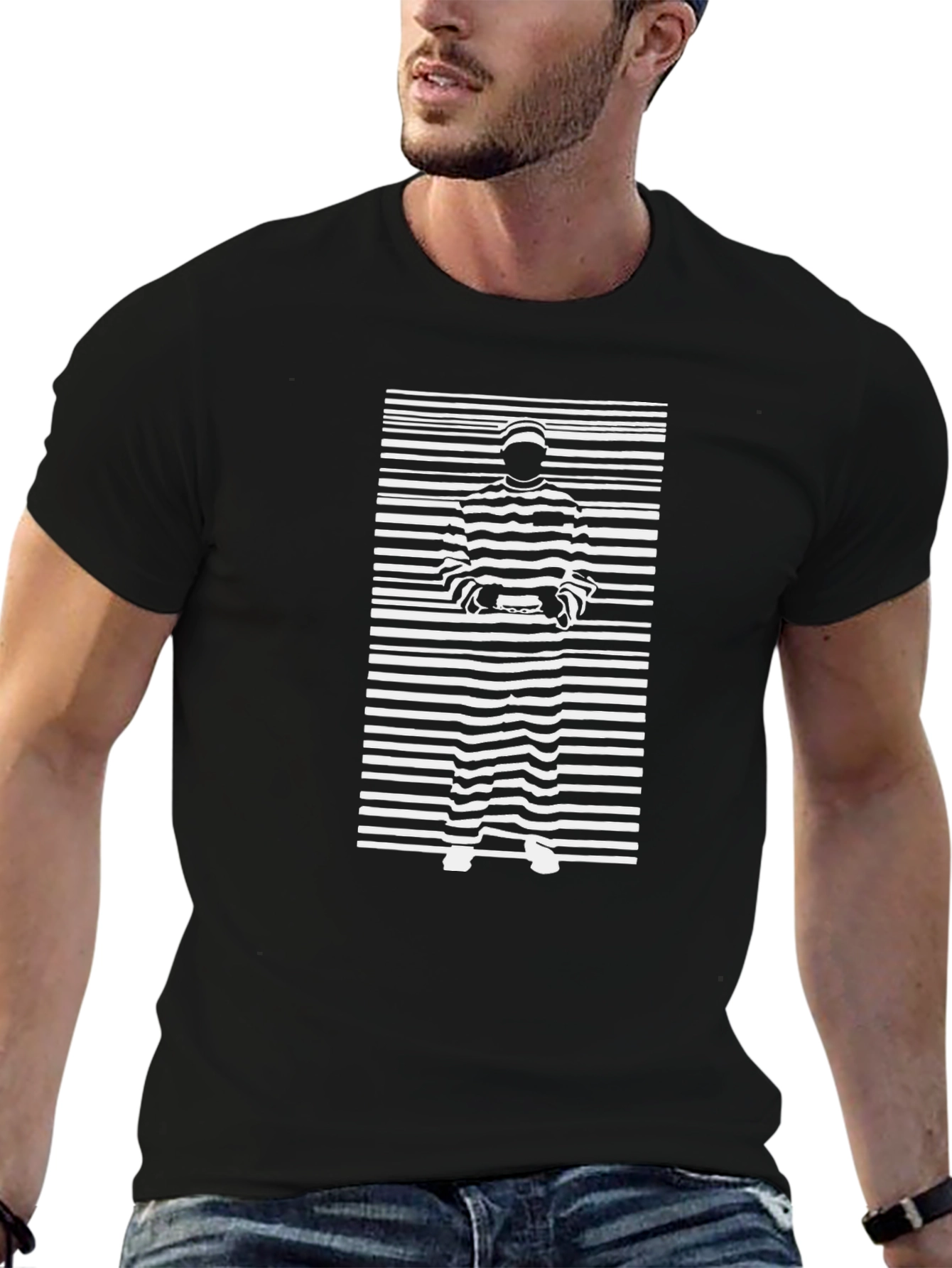 Striped Figure Graphic Black T-Shirt