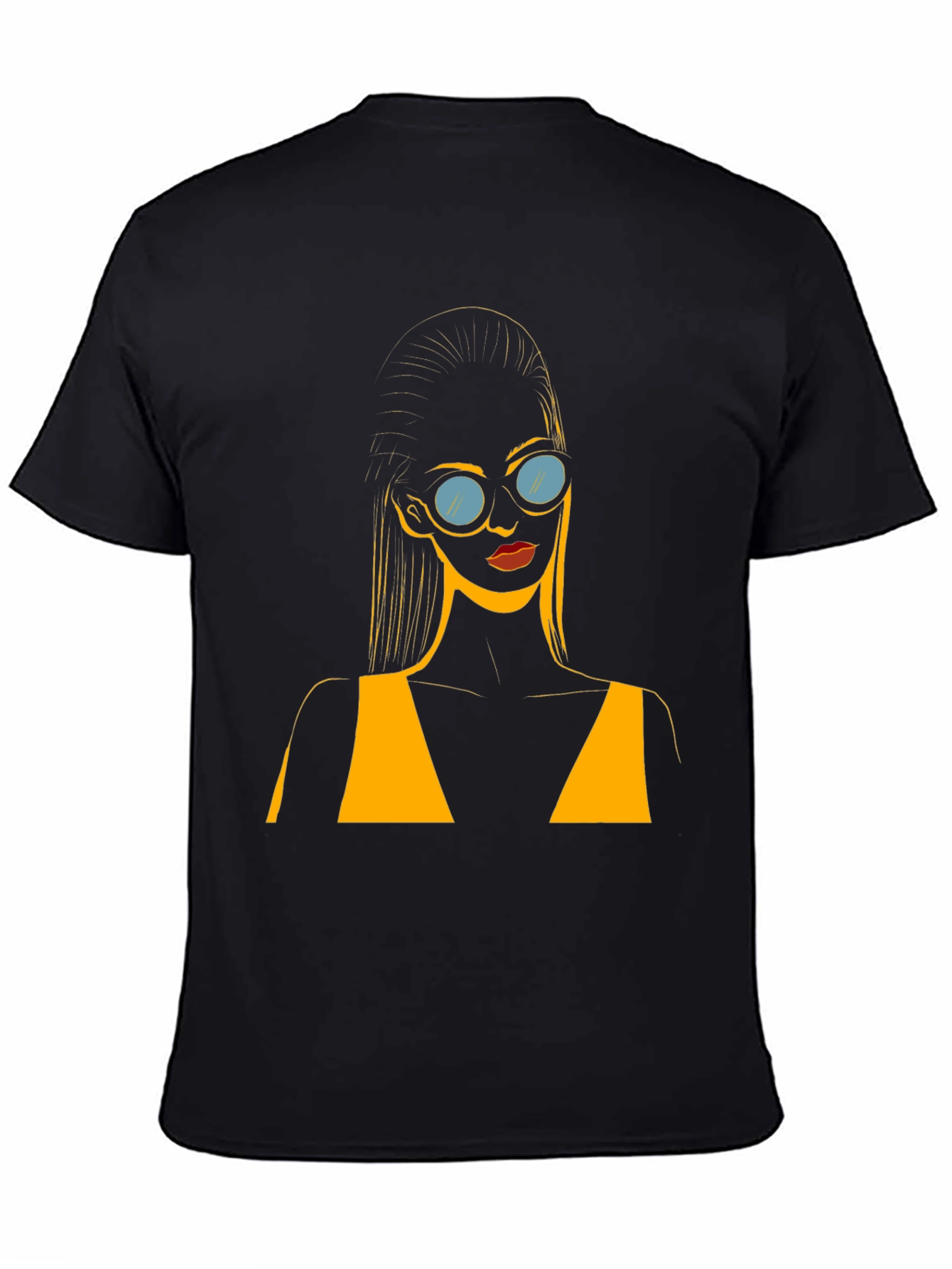 Stylish Black T-Shirt with Retro Sunglasses Girl Design