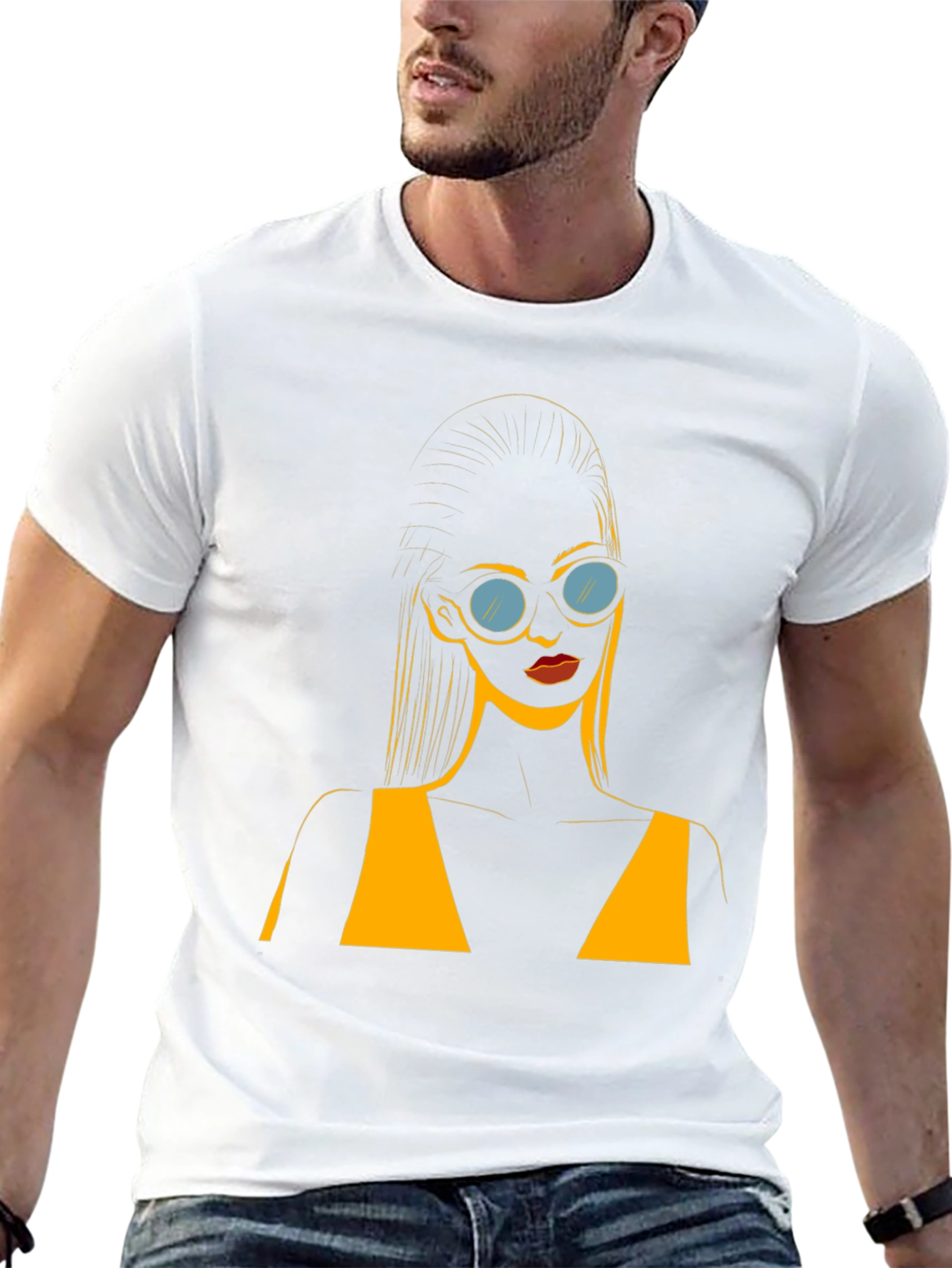 Stylish Black T-Shirt with Retro Sunglasses Girl Design