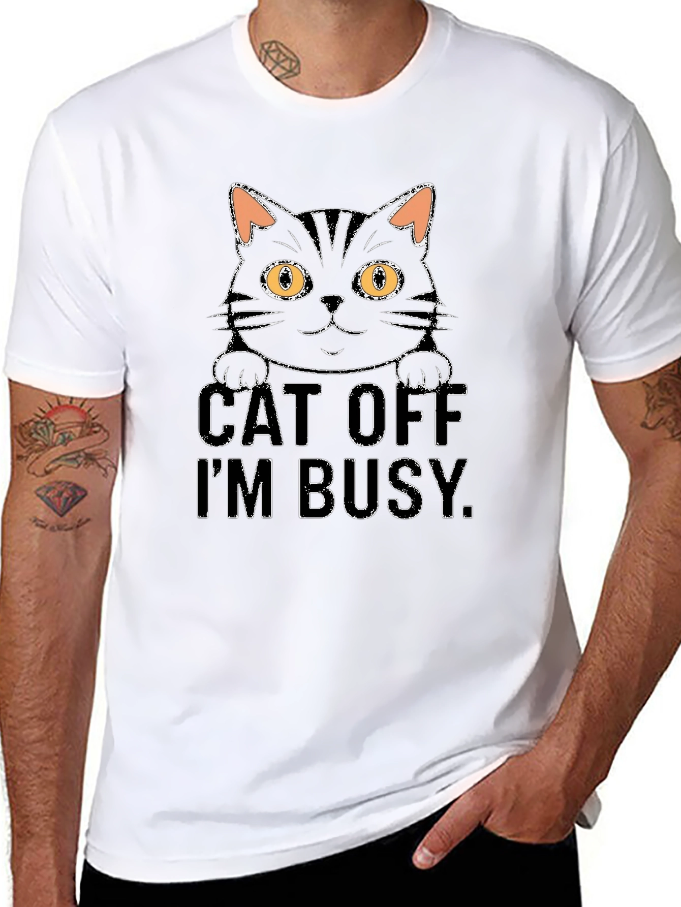 Cat Off Im Busy Mens Black T-Shirt