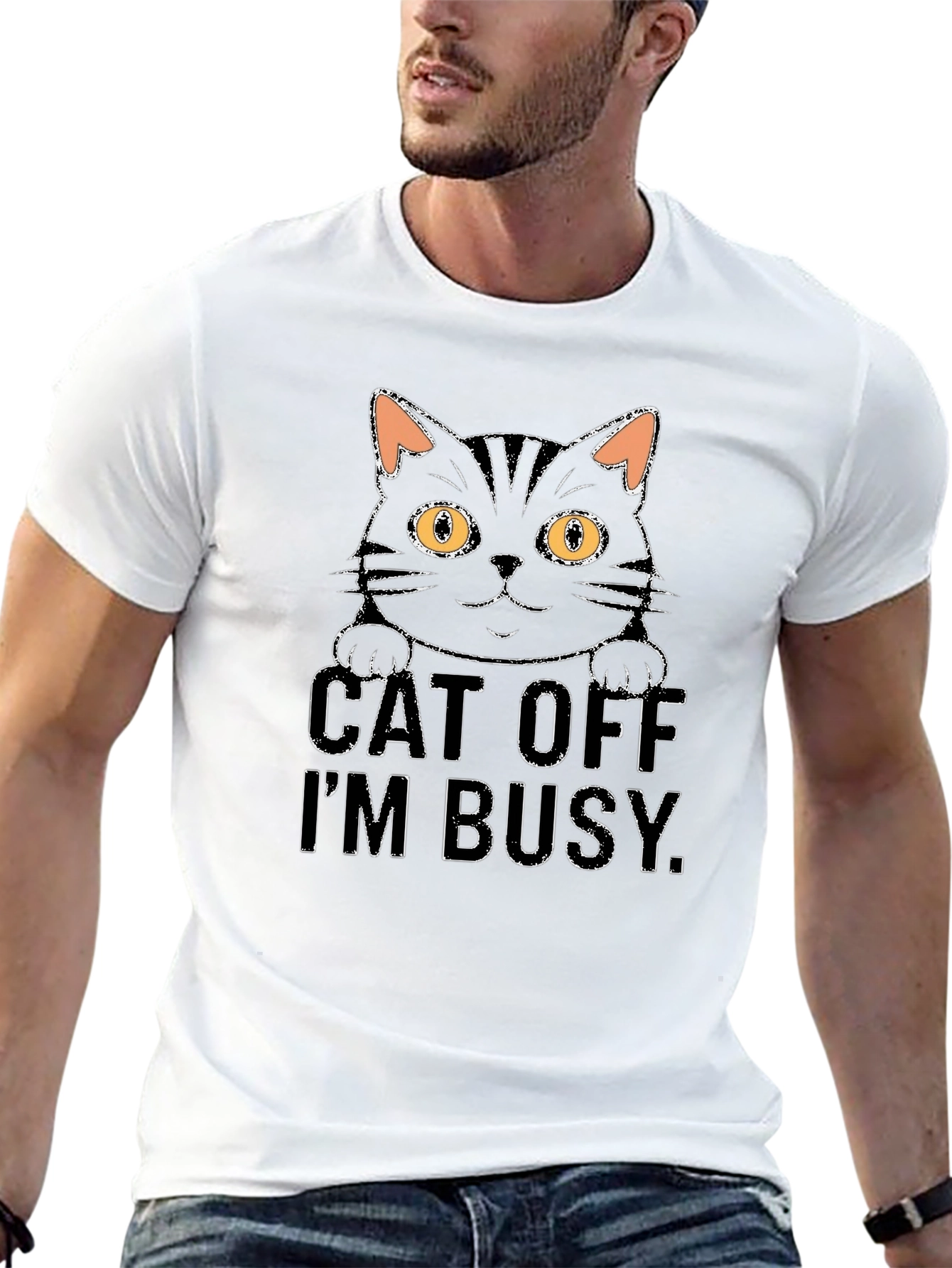 Cat Off Im Busy Mens Black T-Shirt