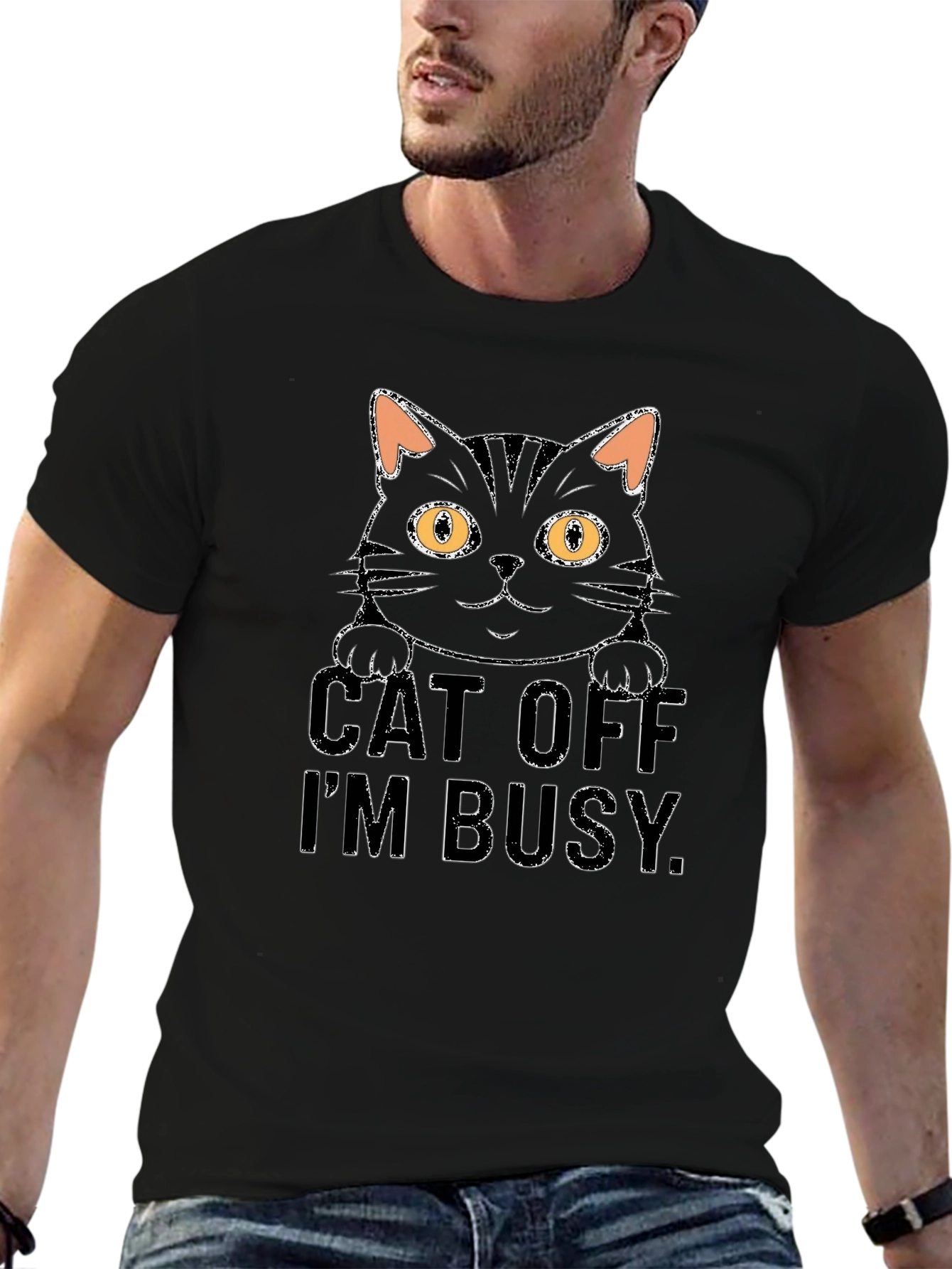 Cat Off Im Busy Mens Black T-Shirt