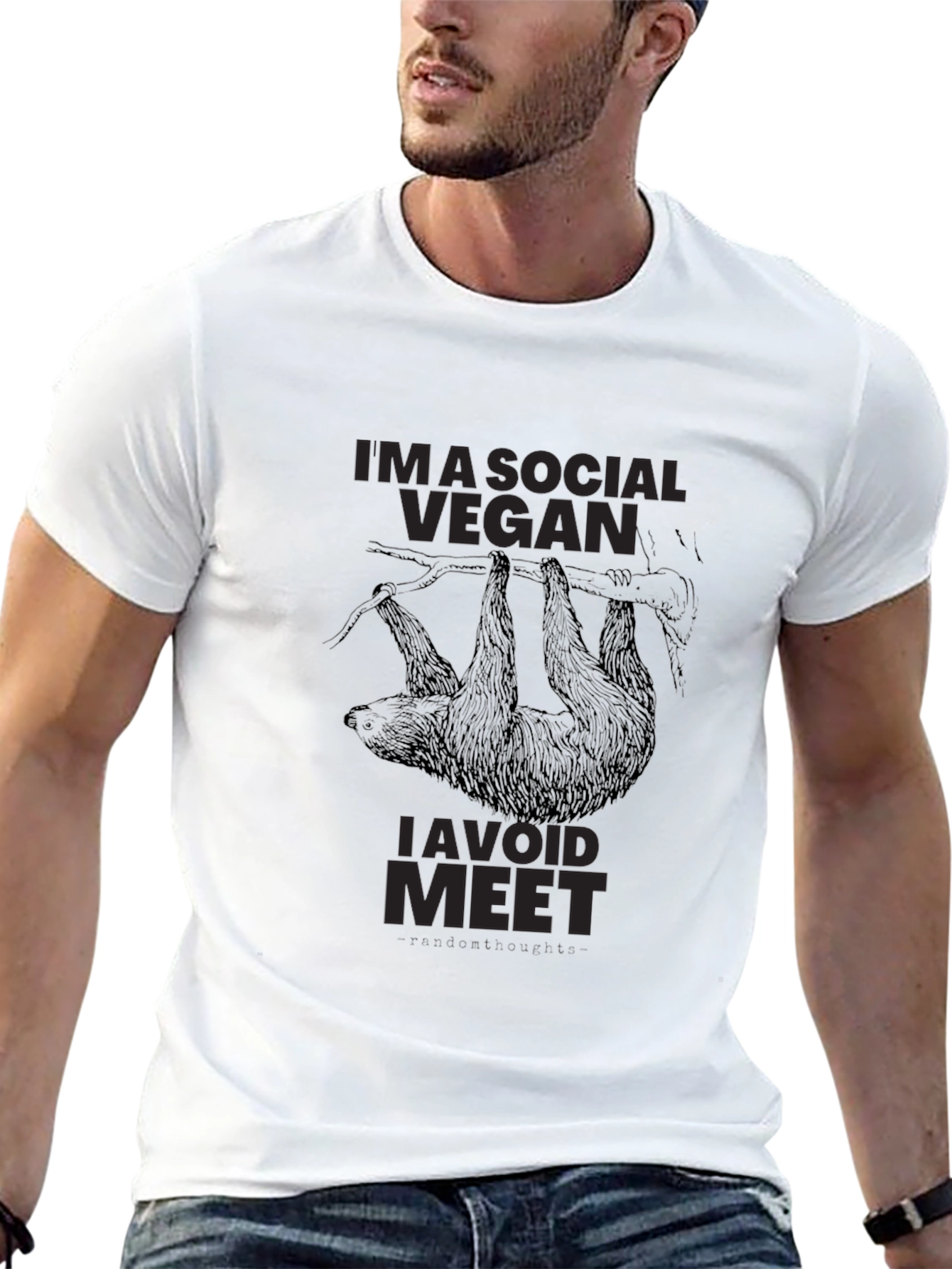 Social Vegan Sloth T-Shirt - Avoid Meet!