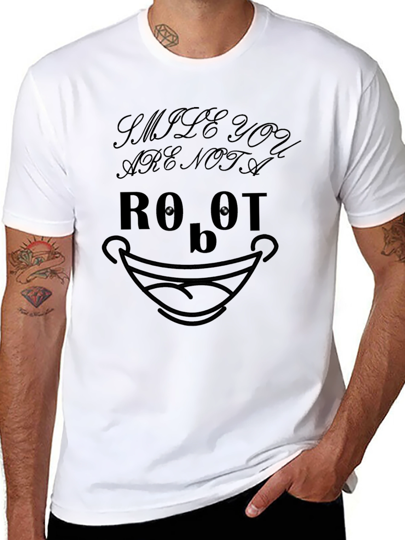 Smile You Are Not a Robot Graphic Black T-Shirt