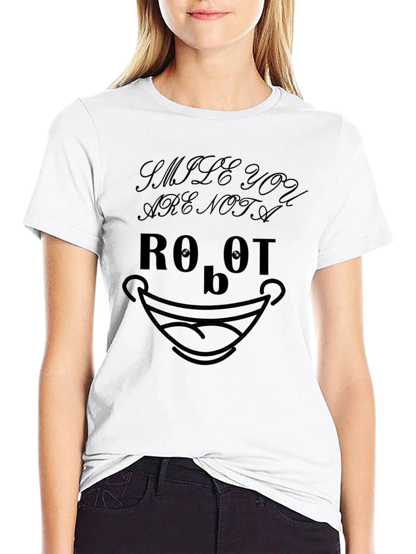 Smile You Are Not a Robot Graphic Black T-Shirt