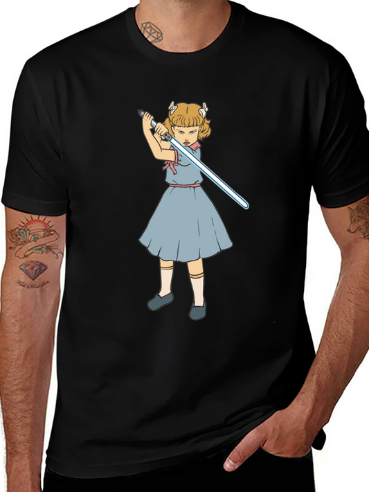 Girl with Lightsaber Black T-Shirt