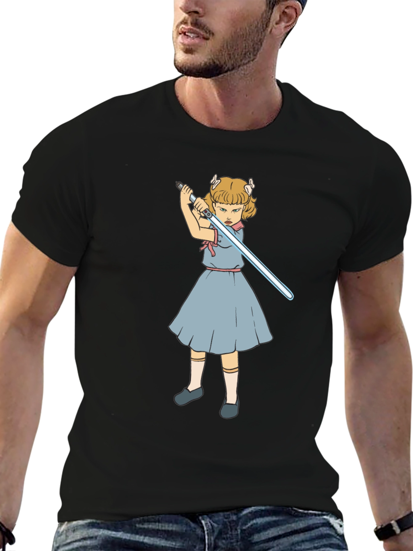 Girl with Lightsaber Black T-Shirt