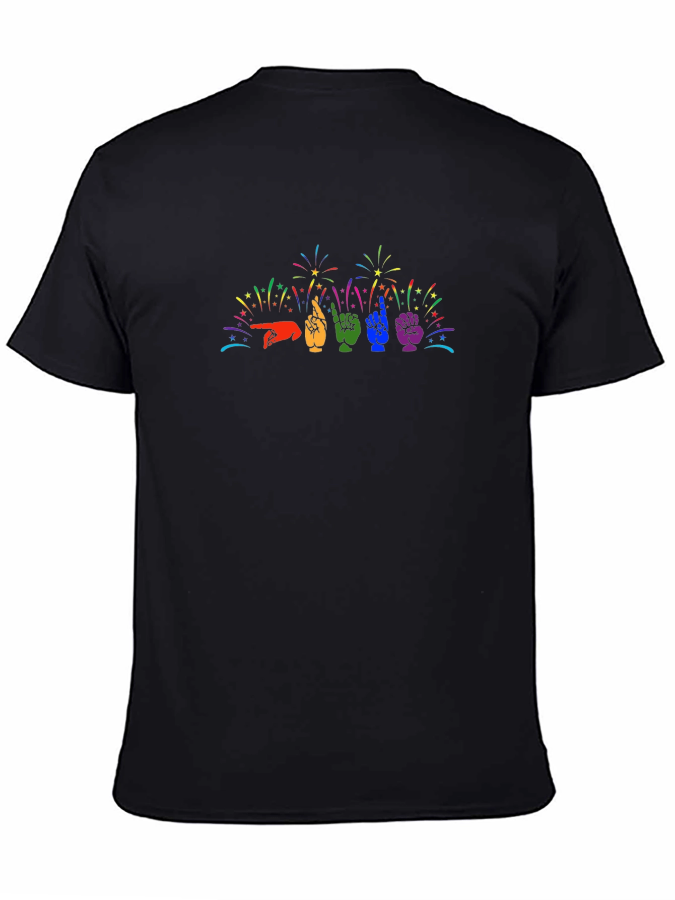 Pride ASL Hand Sign Fireworks Graphic Tee