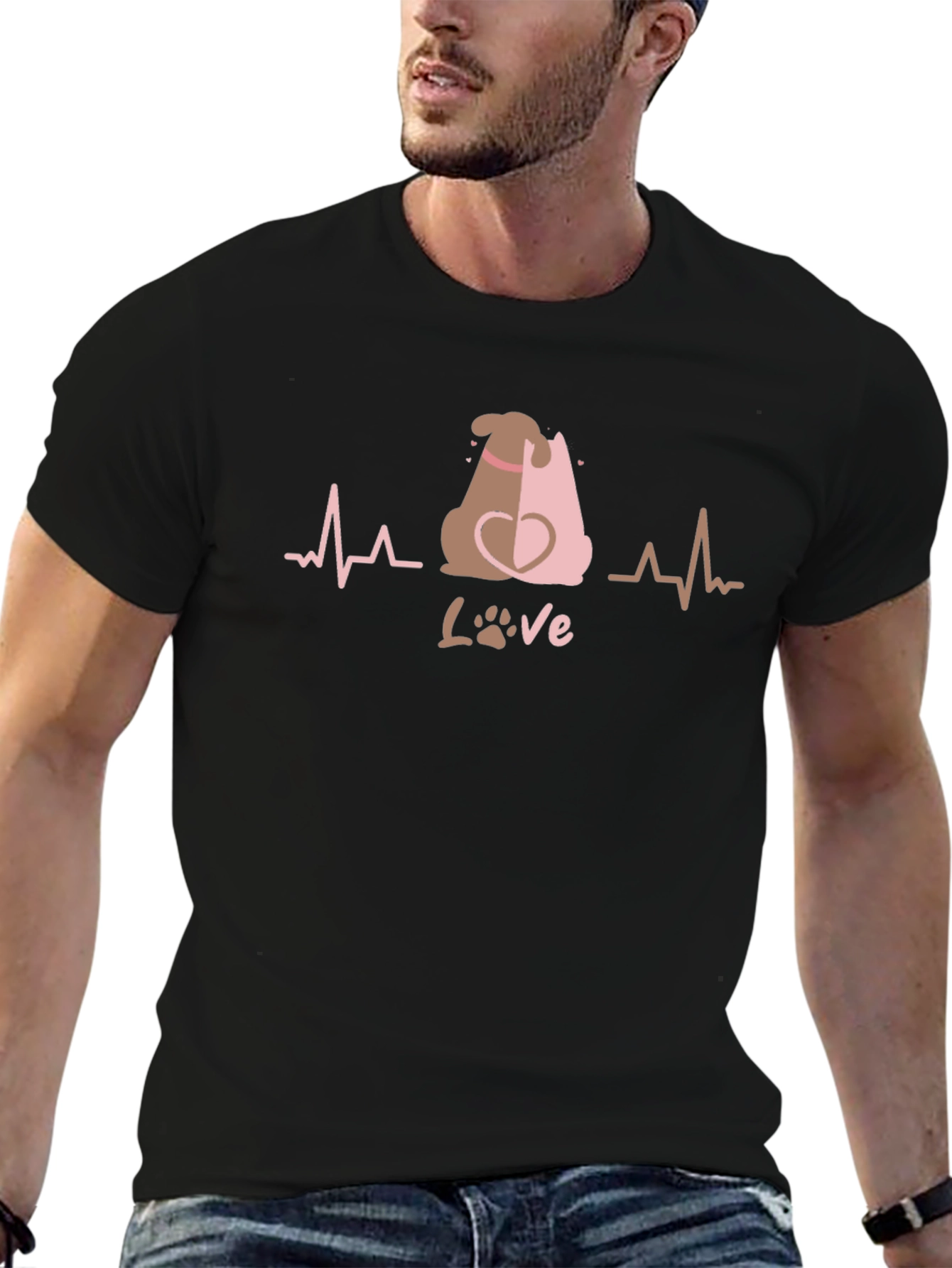 Dog Love ECG Black T-Shirt