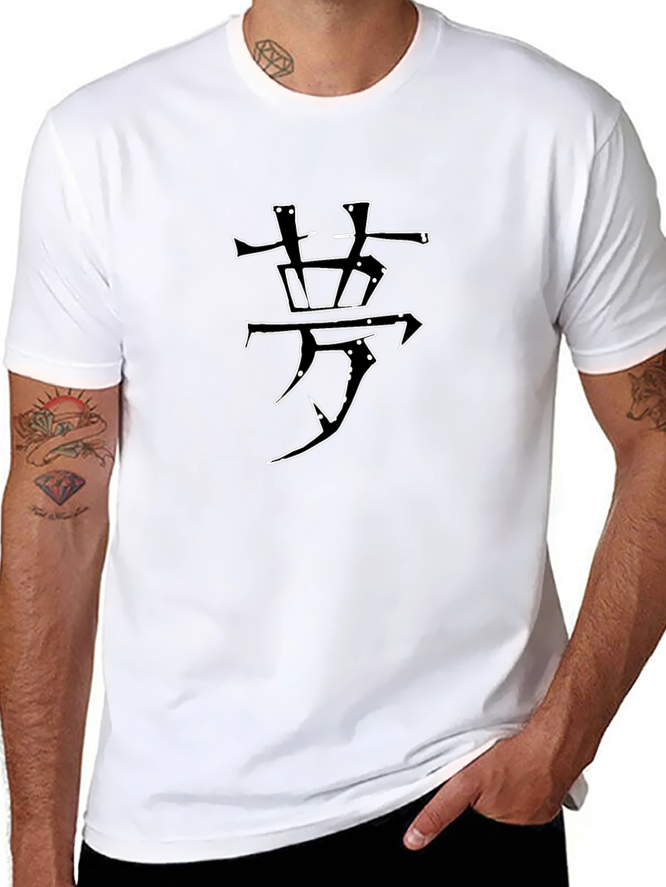 Black Tee with Abstract Symbol Print