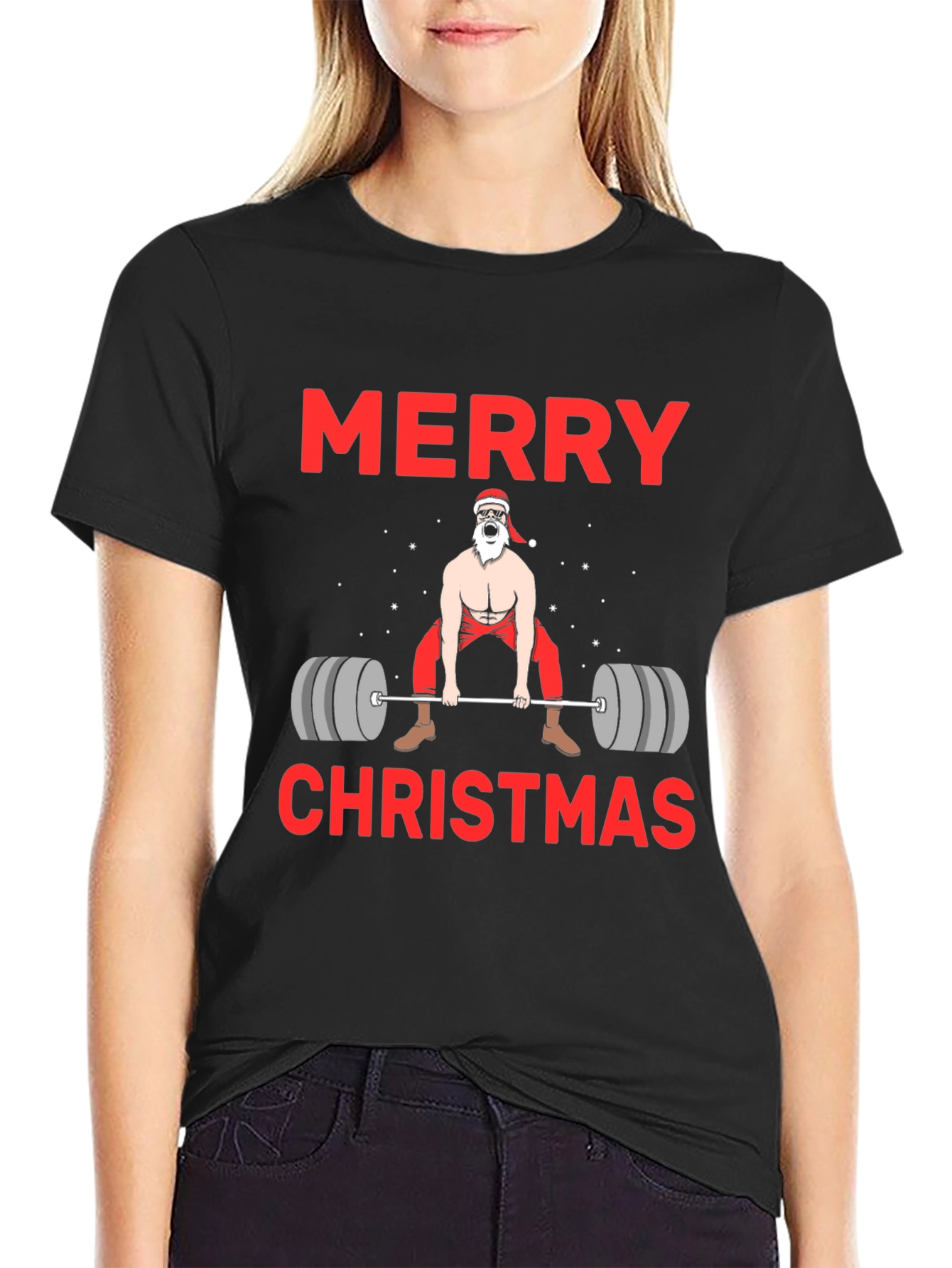 Funny Christmas Gym Santa Lifting T-Shirt