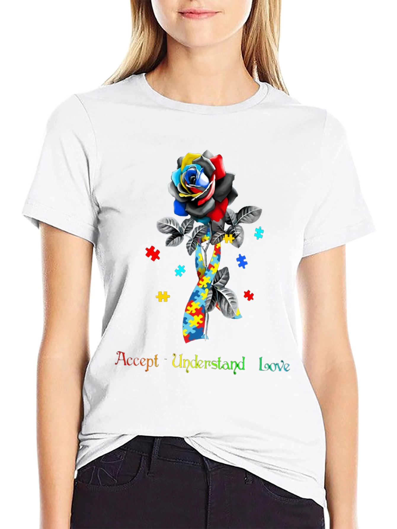 Autism Awareness Rose Ribbon T-Shirt