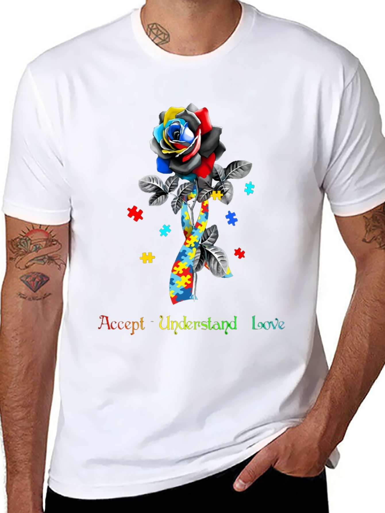 Autism Awareness Rose Ribbon T-Shirt