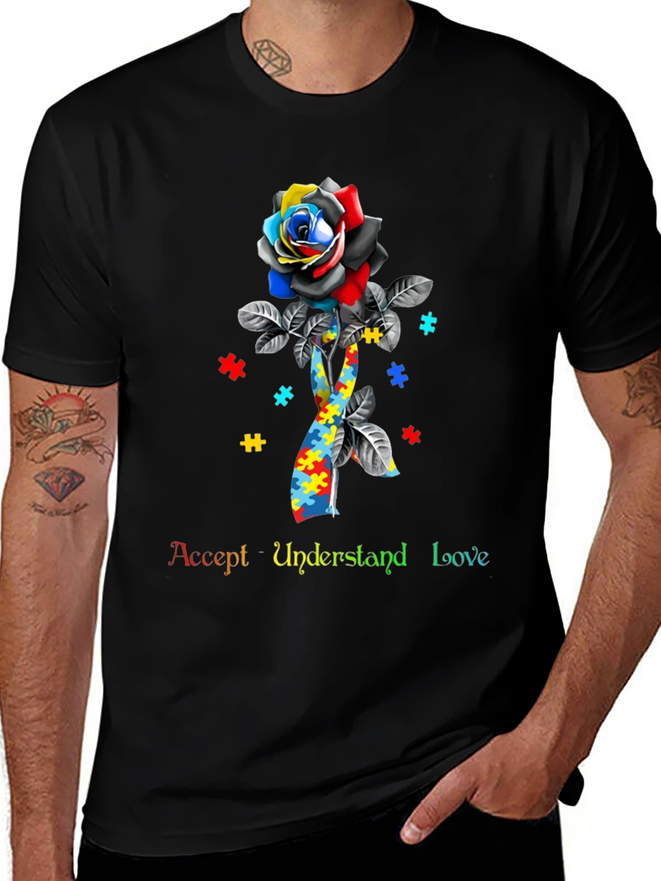 Autism Awareness Rose Ribbon T-Shirt